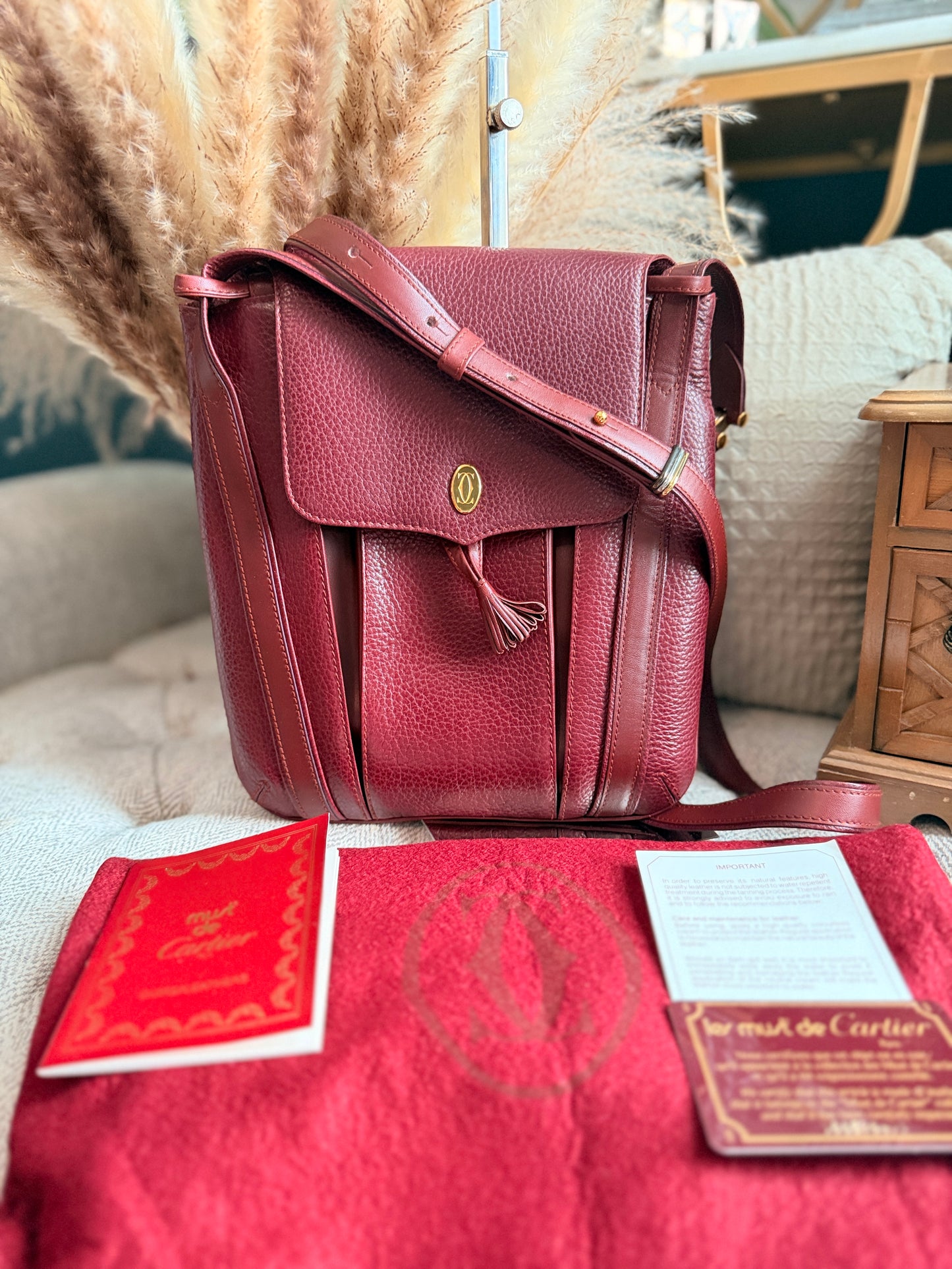Cartier Vintage Burgundy Leather Crossbody