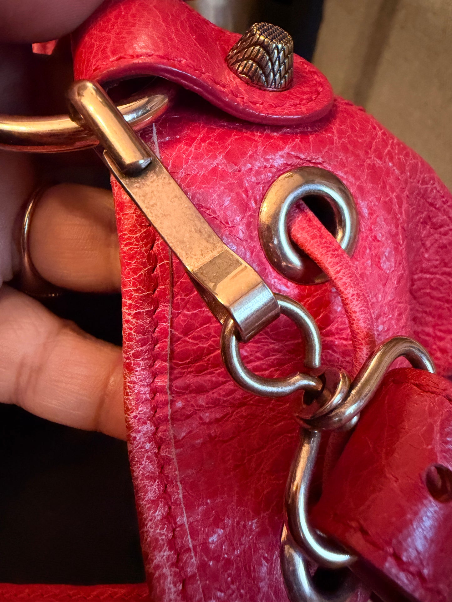 Balenciaga Agneau Giant 12 Rose Gold Hardware Mini Pompon Rose Thulian