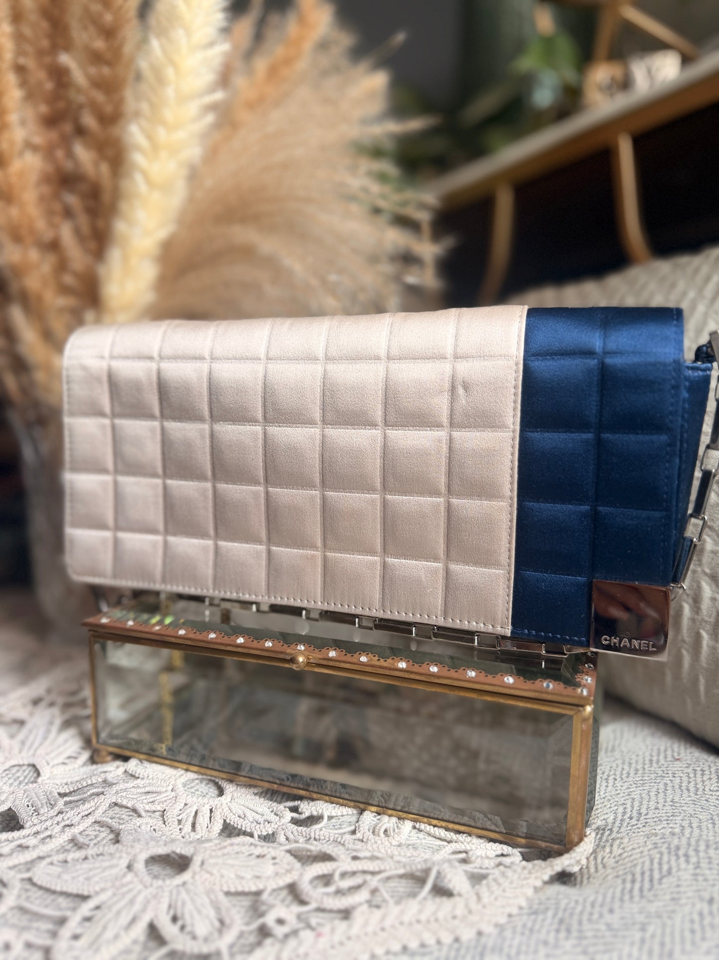 CHANEL Satin Chocolate Bar in Cream and Navy