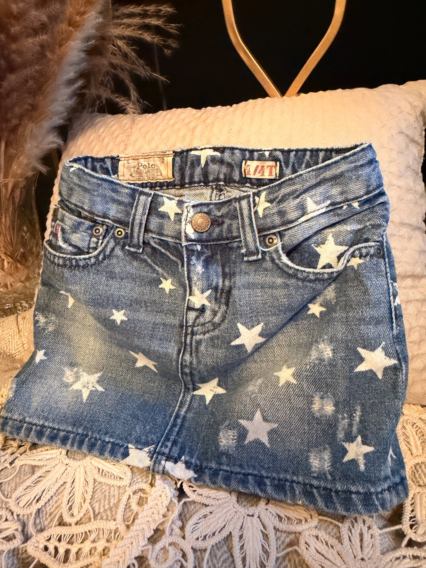 Polo by Ralph Lauren Girls' Denim Skirt with White Star Print - Blue