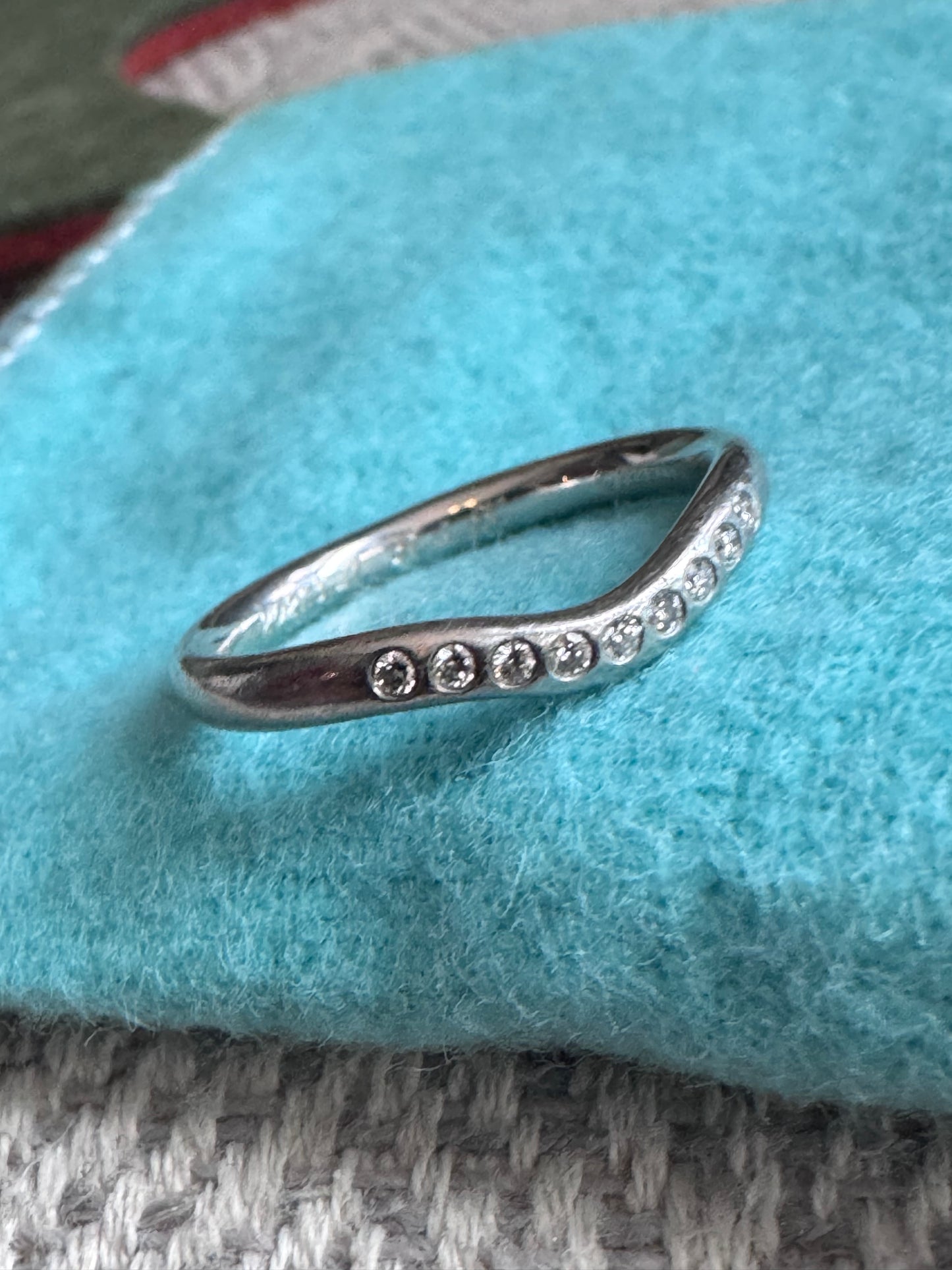 Tiffany&Co Platinum Curved Wedding Band with diamonds