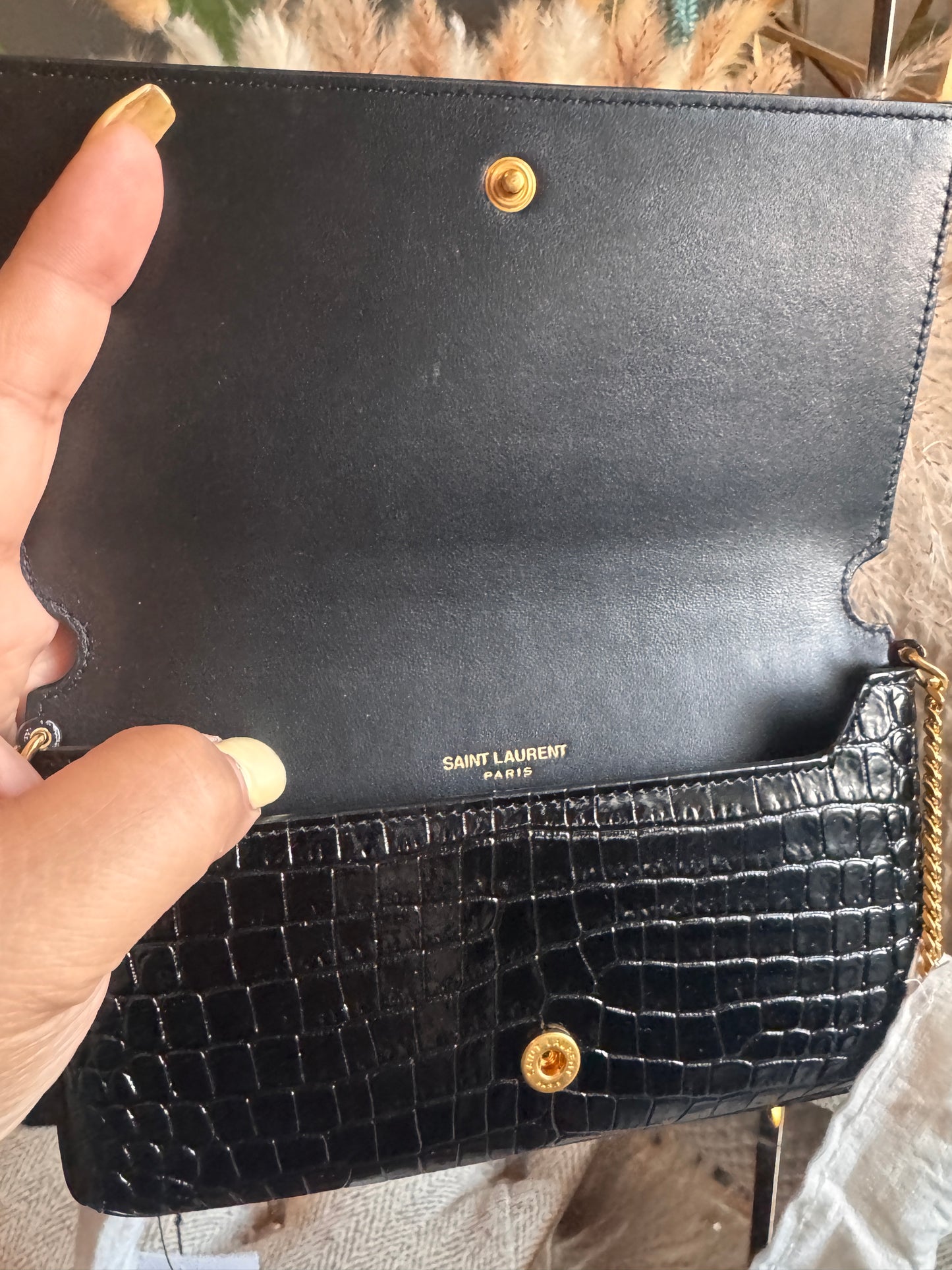 YSL Croc Embossed Wallet on Chain Bag