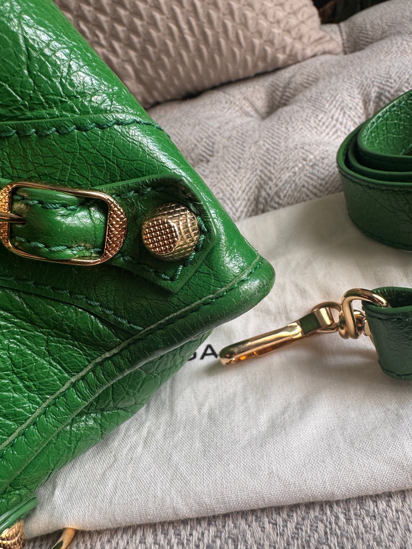 Balenciaga Mini City in Green with Gold Hardware