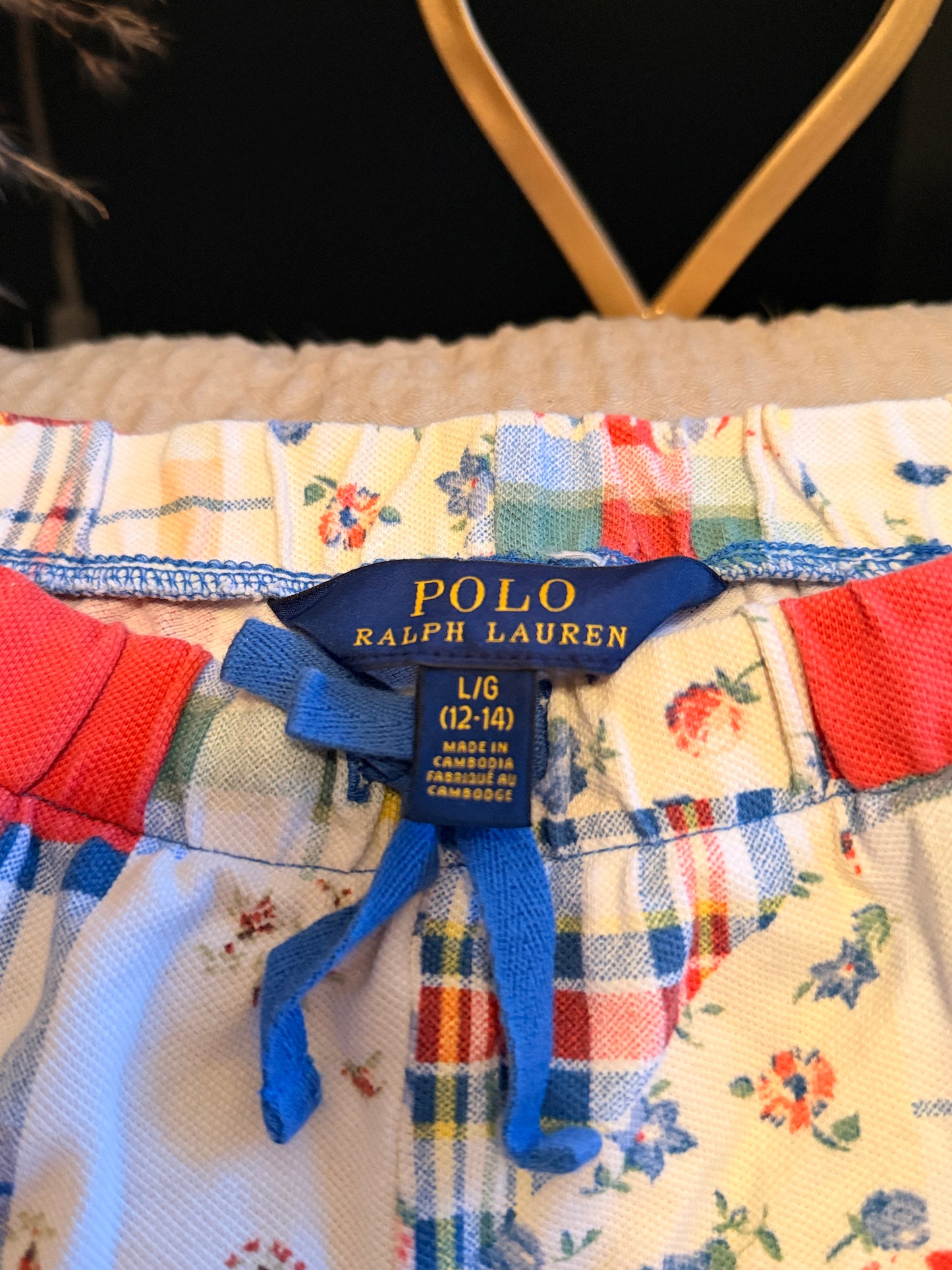 Polo by Ralph Lauren Girls' Red Blue Yellow Cream Patchwork Shorts
