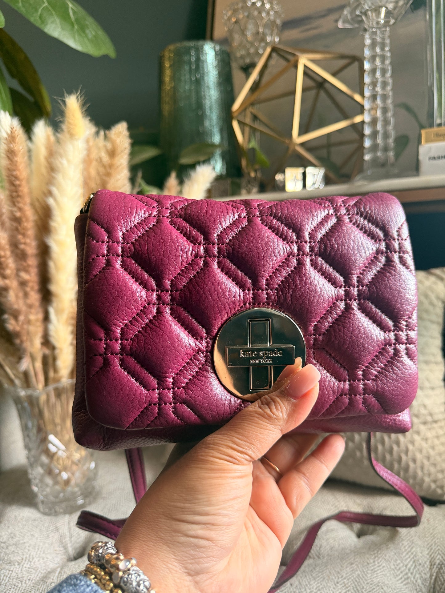 Kate Spade Quilted Leather Crossbody in Plum with Gold Hardware