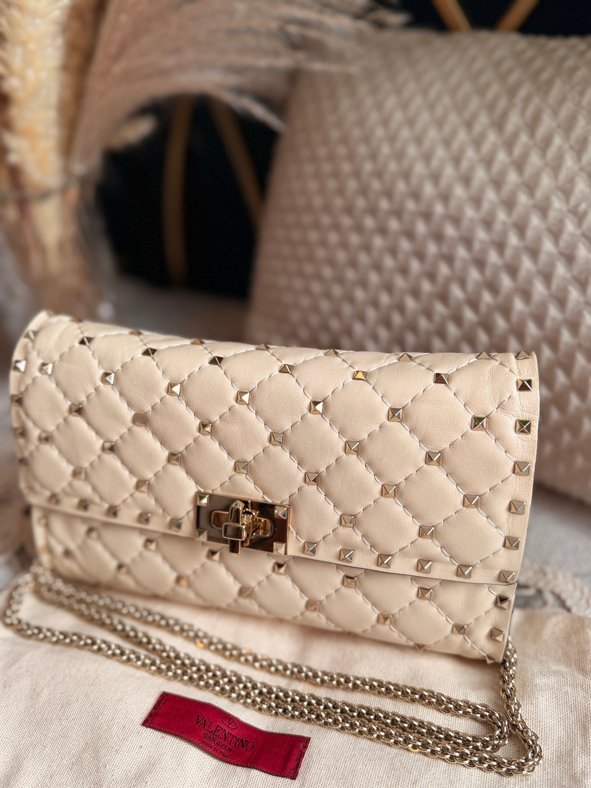 Valentino Rockstud Spike Leather Crossbody Clutch Bag