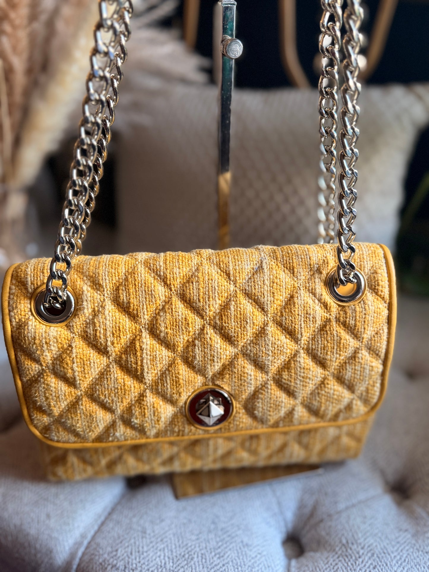Kate Spade Quilted Chain-Handle Shoulder Bag in Mustard Yellow