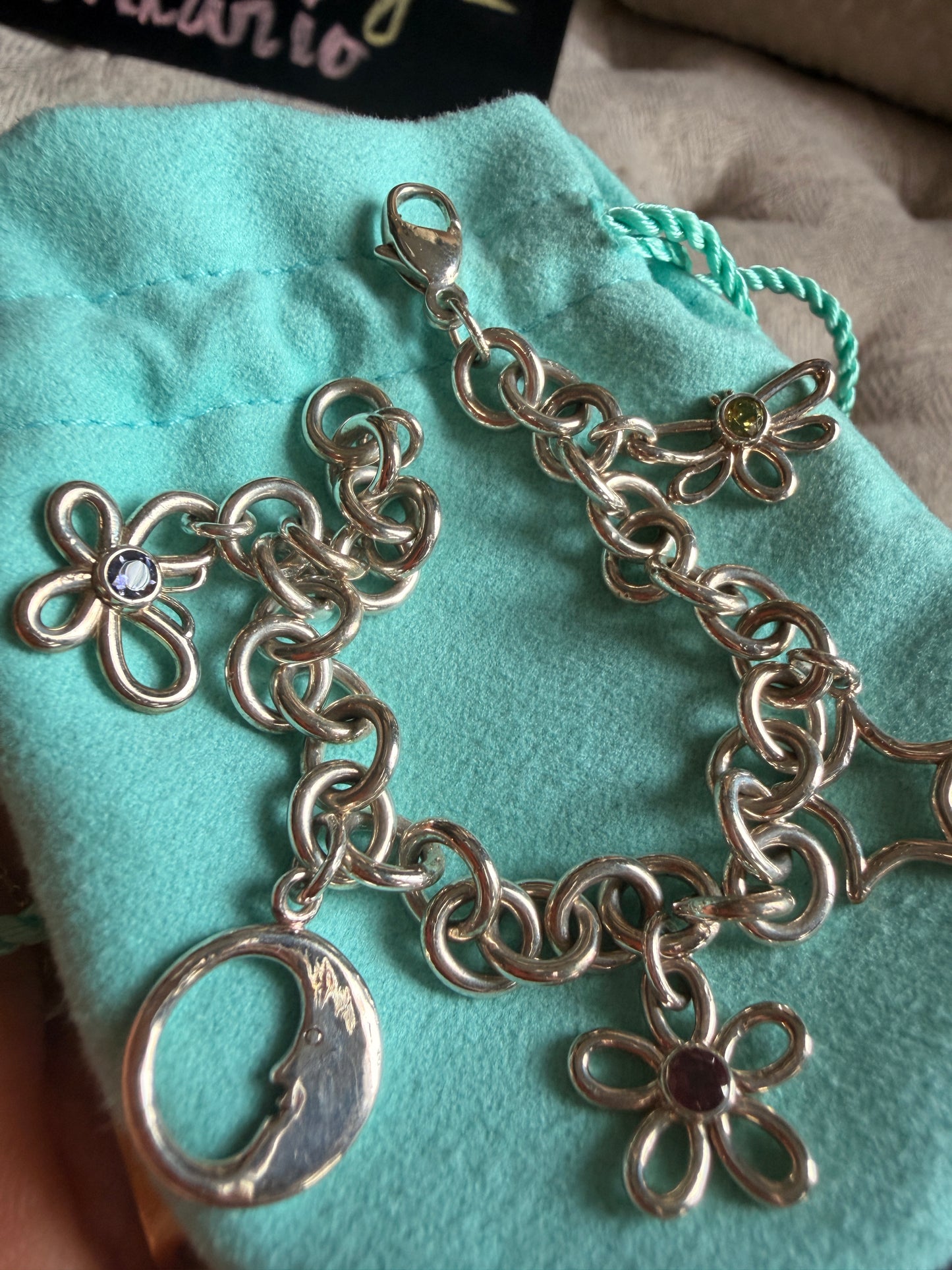 Tiffany & Co RARE Silver 925 Gemstone Nature Flower Moon Butterfly Bracelet