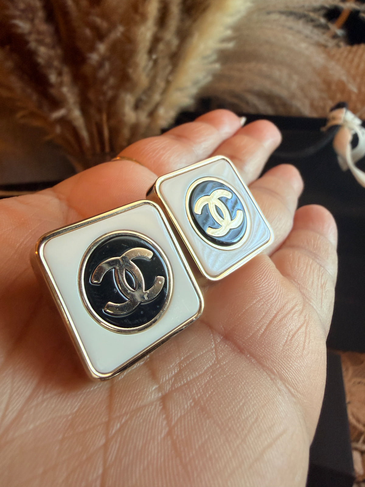 Chanel Square Enamel CC Logo Earrings