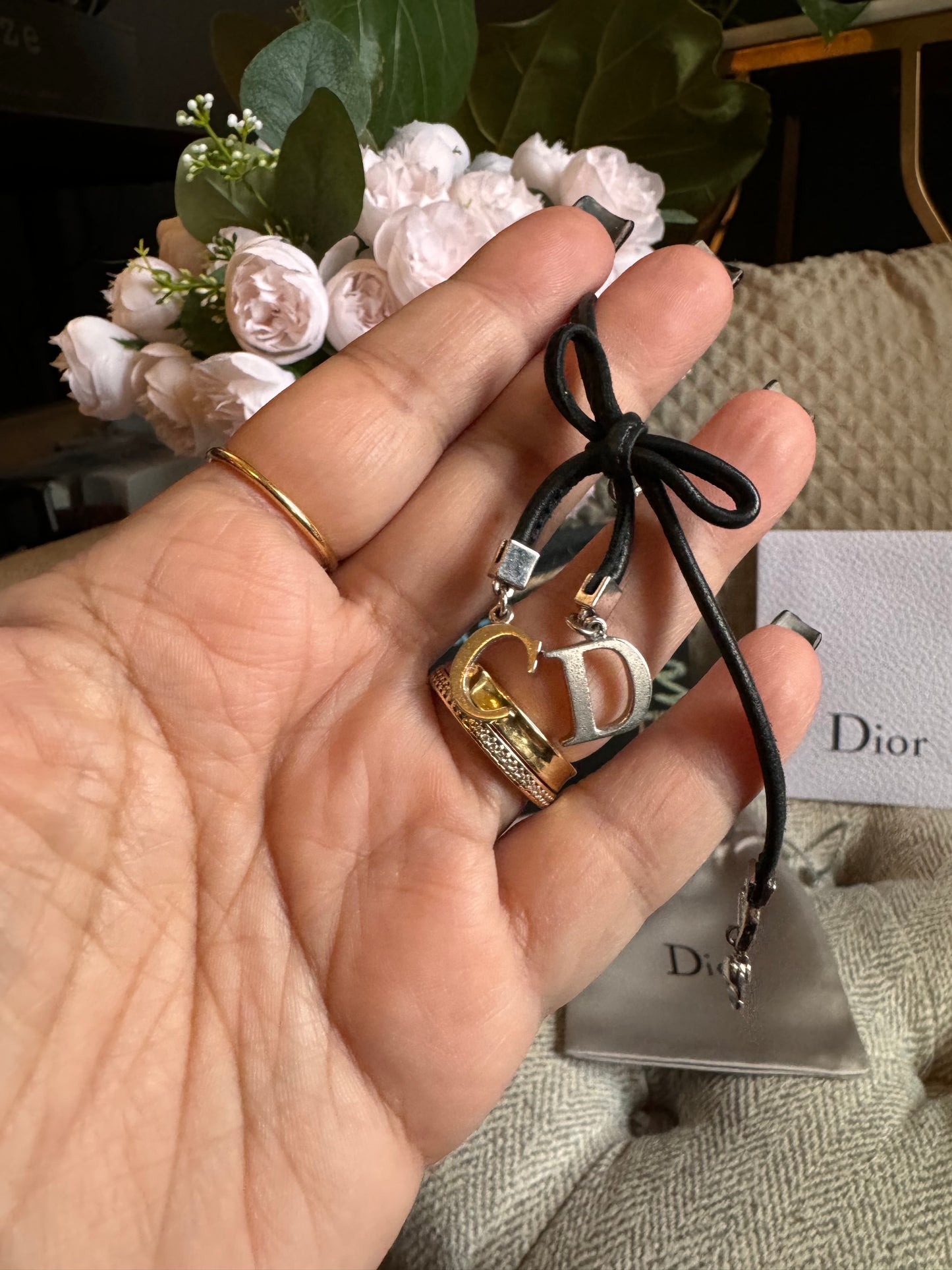 Dior Palladium Plated and leather bow bracelet