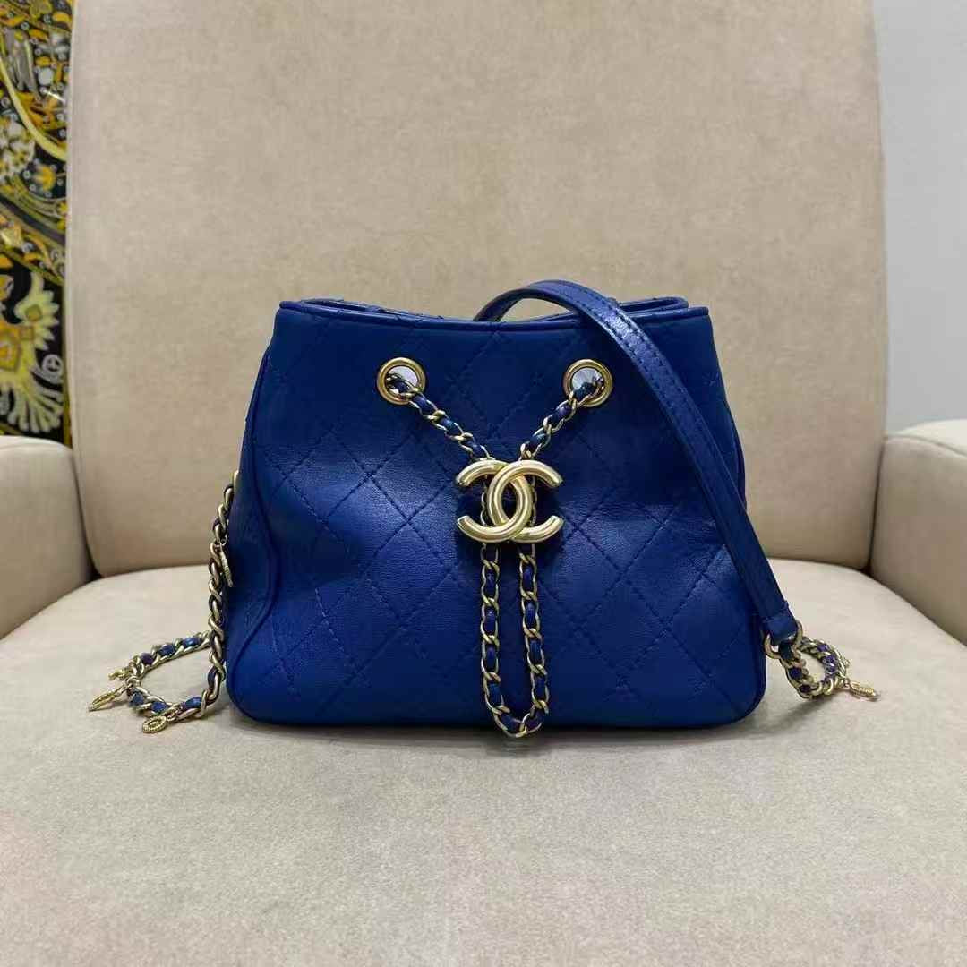 FOR PRE-ORDER ONLY- 
CHANEL 2019 Small Stitched Calfskin Egyptian Amulet Drawstring bucket bag