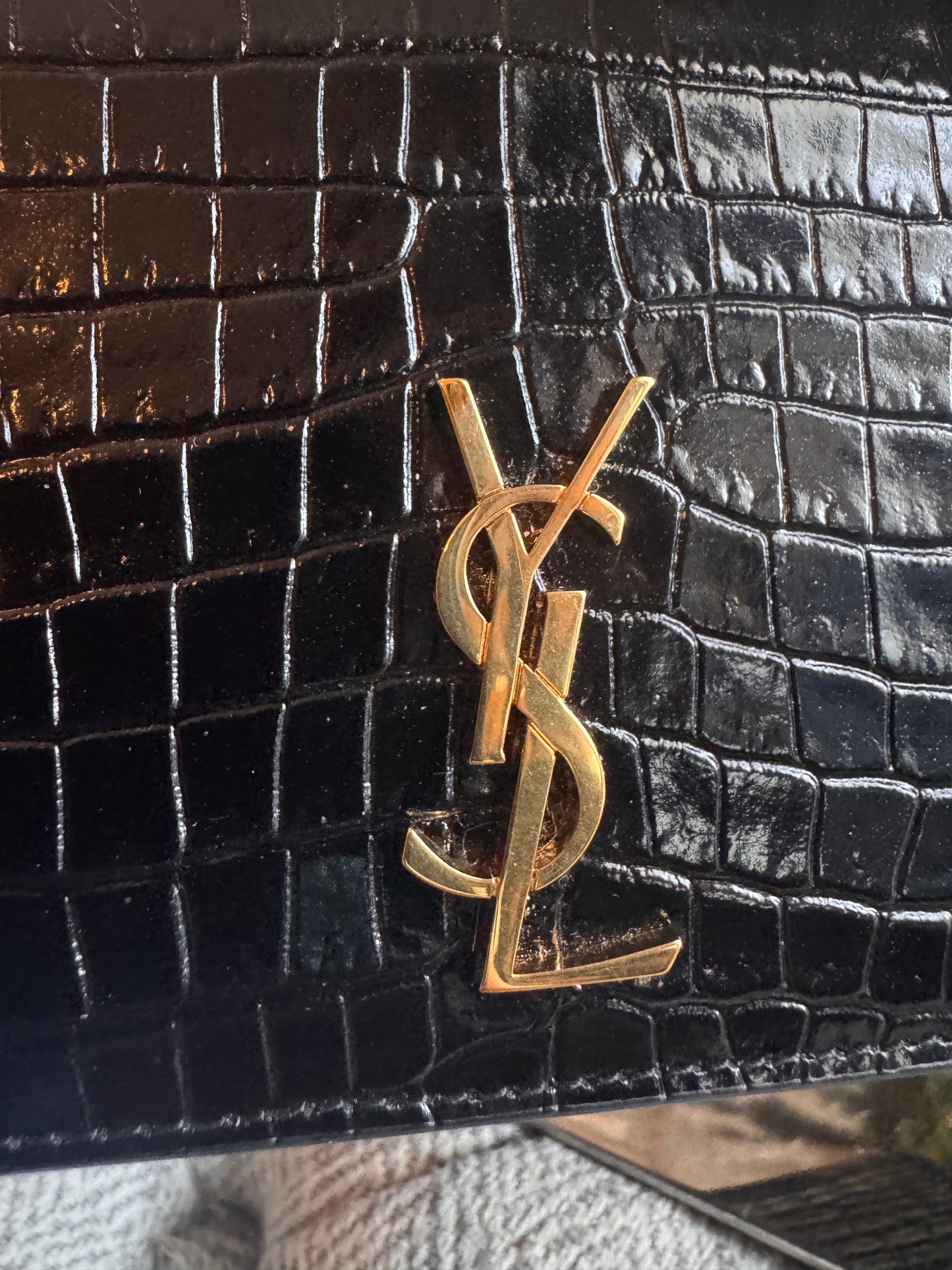 YSL Croc Embossed Wallet on Chain Bag
