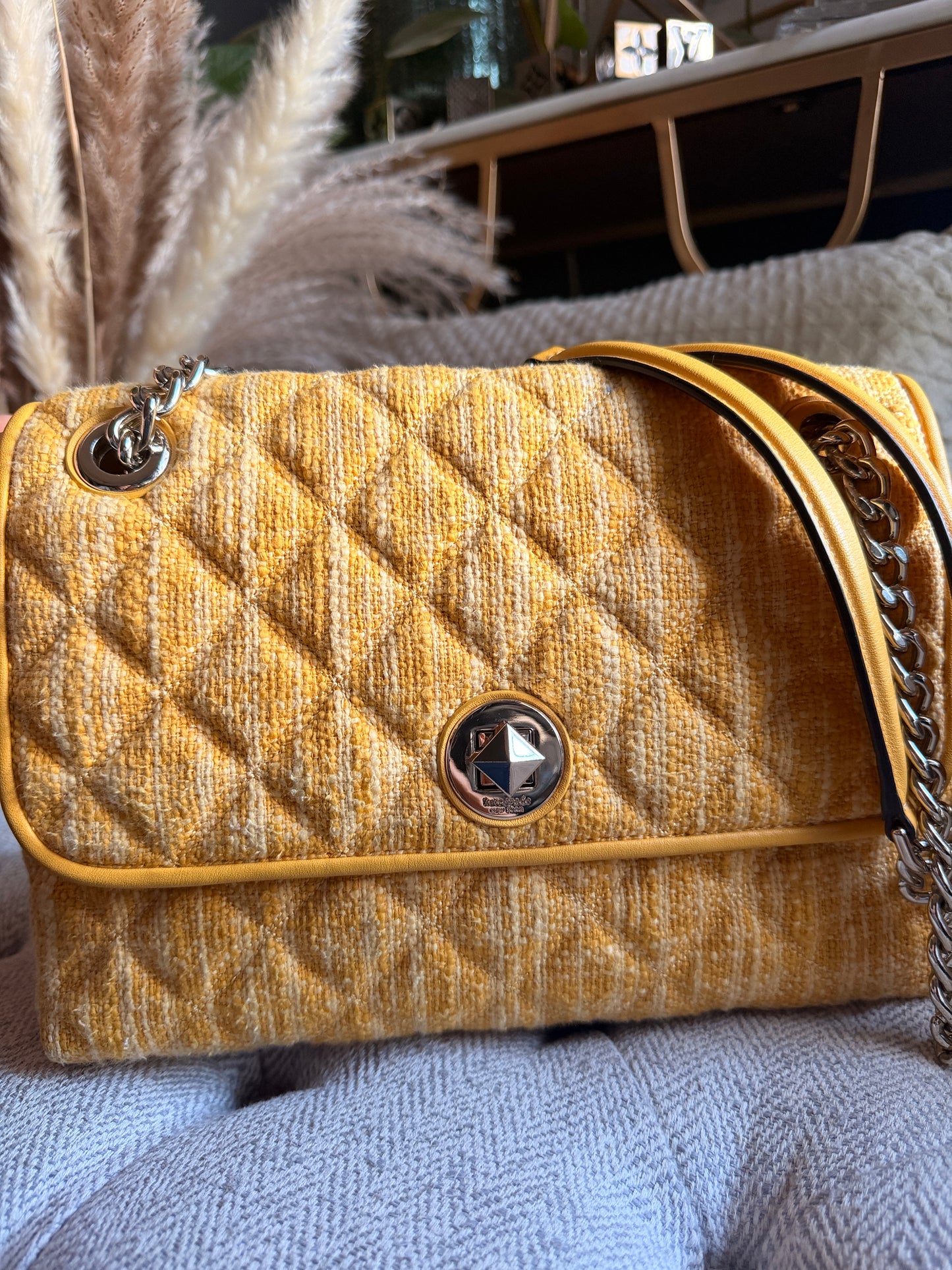 Kate Spade Quilted Chain-Handle Shoulder Bag in Mustard Yellow