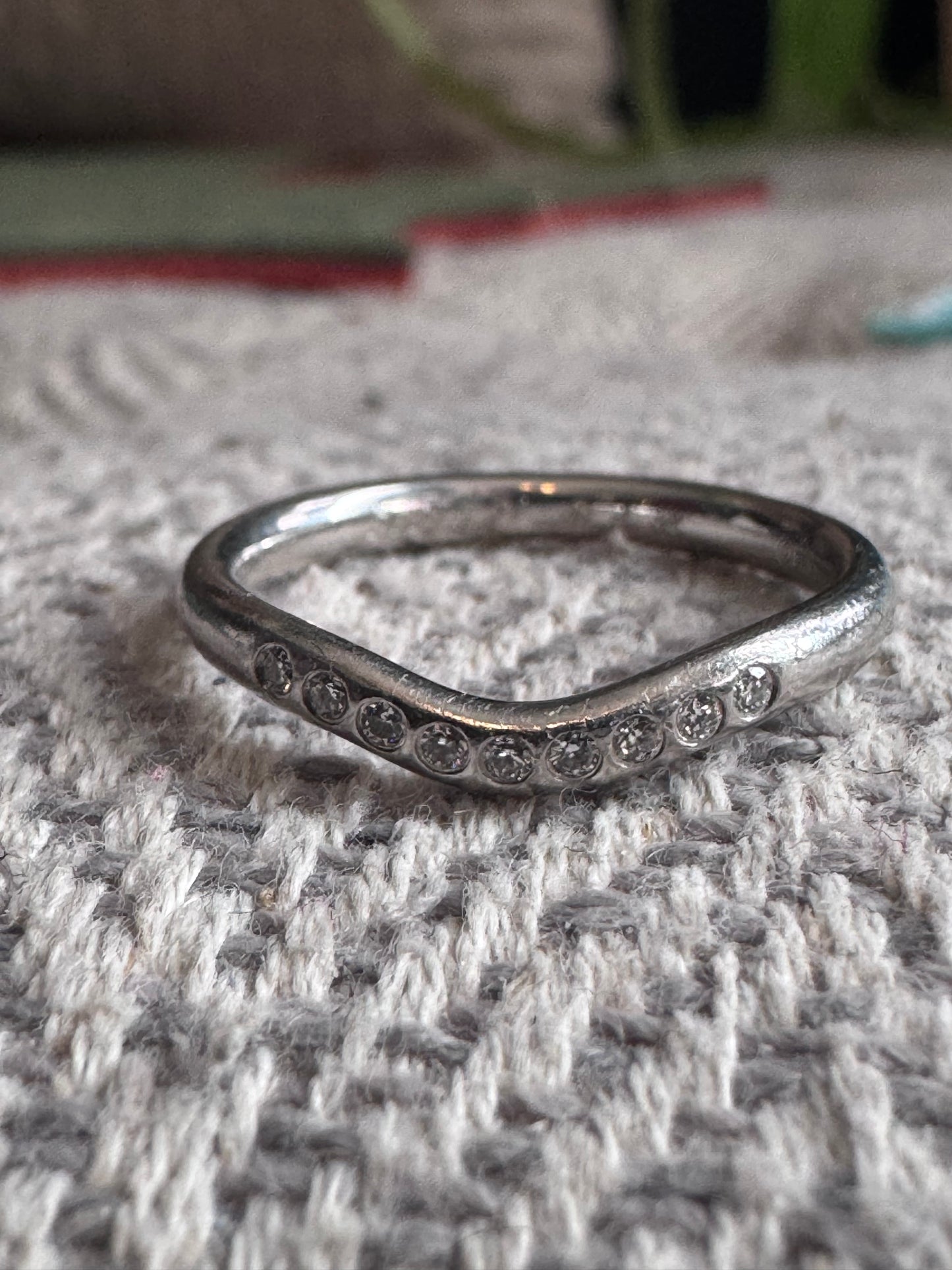 Tiffany&Co Platinum Curved Wedding Band with diamonds