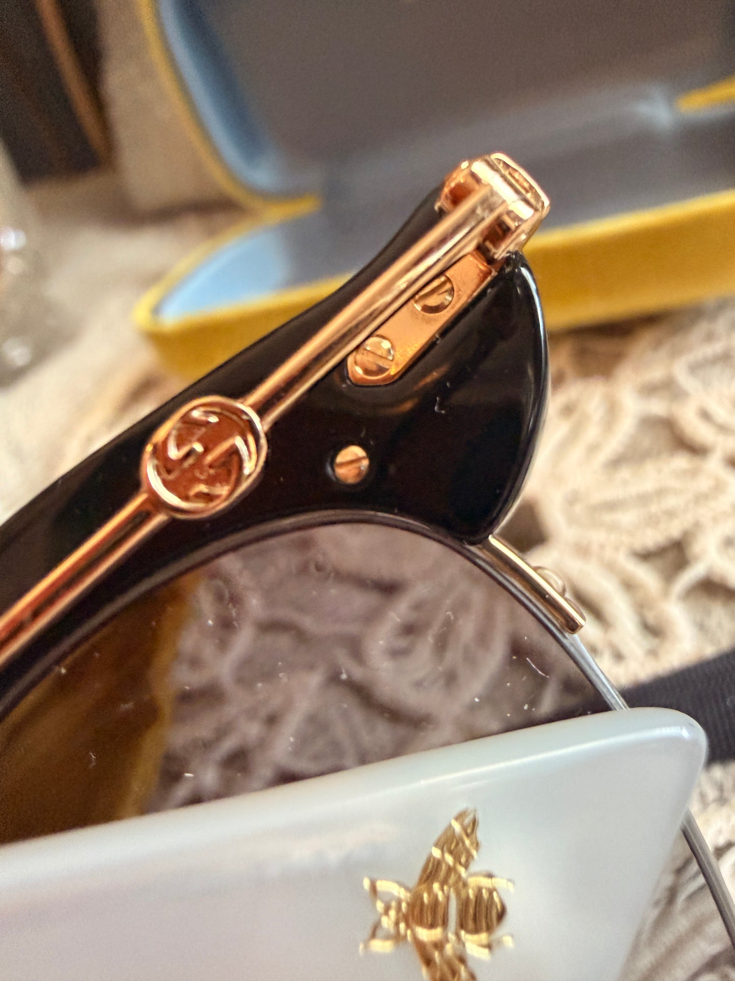 Gucci Black Acrylic Cat-Eye Sunglasses with Pearl Details