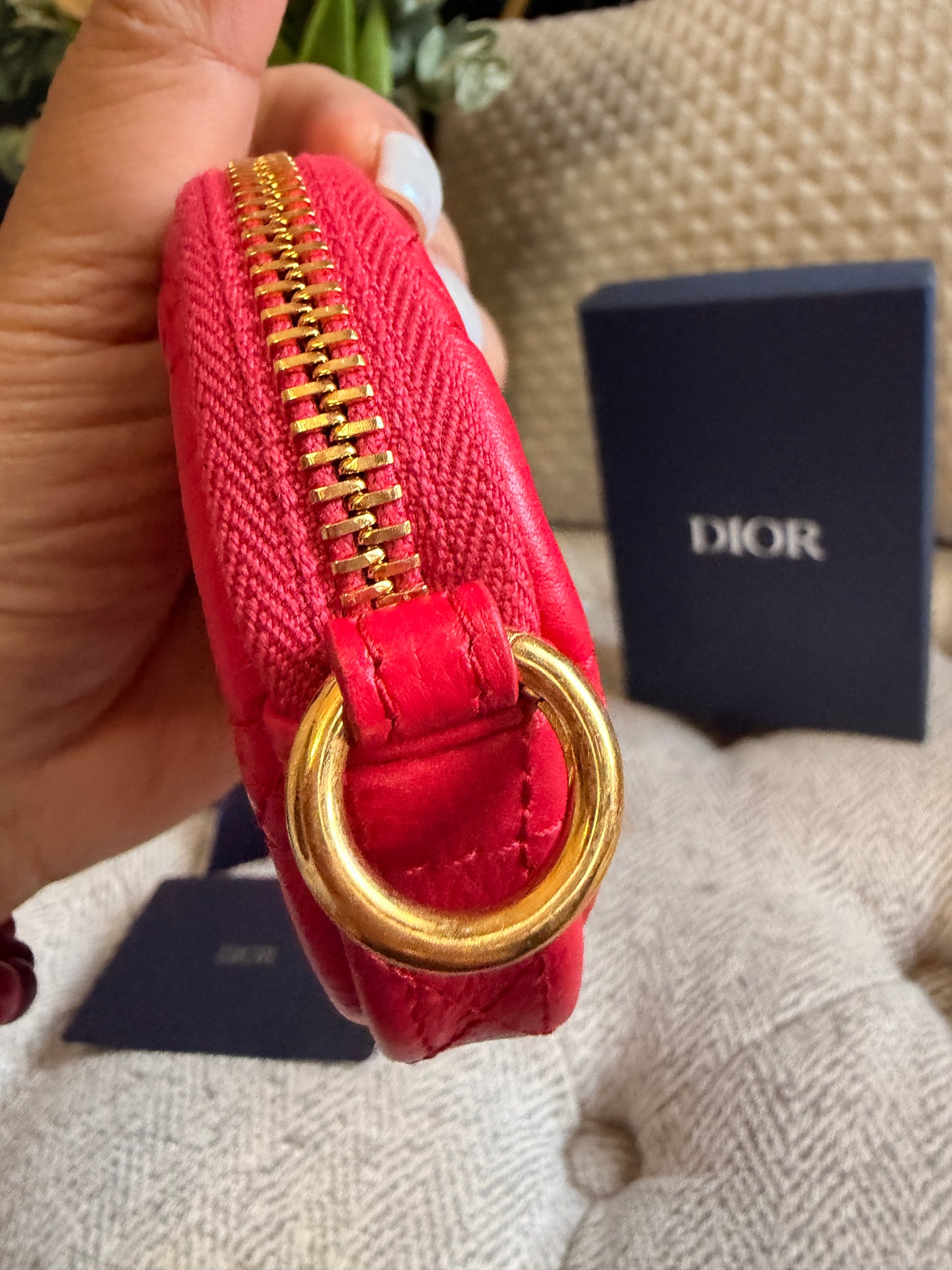 CHRISTIAN DIOR
Red Cannage Quilted Leather Mini Caro Coin Purse