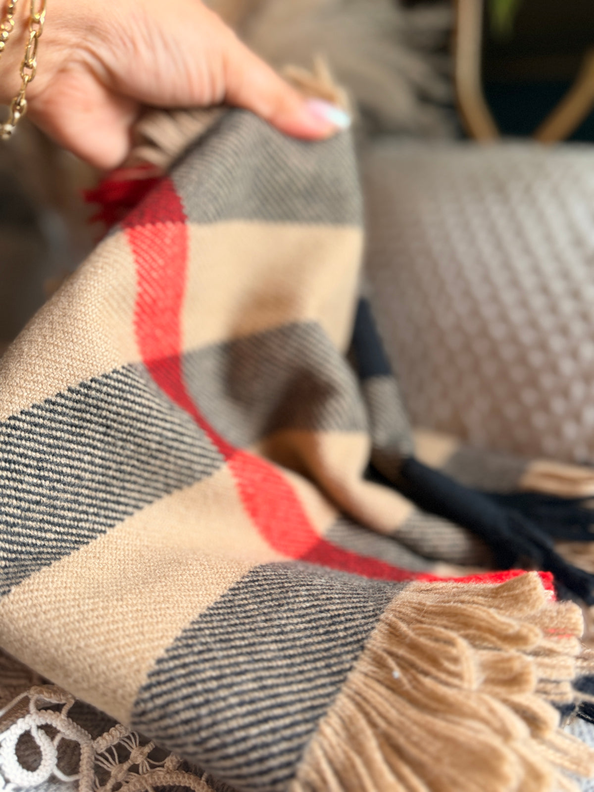 Burberry wool scarf half mega check fringe 230x25cm