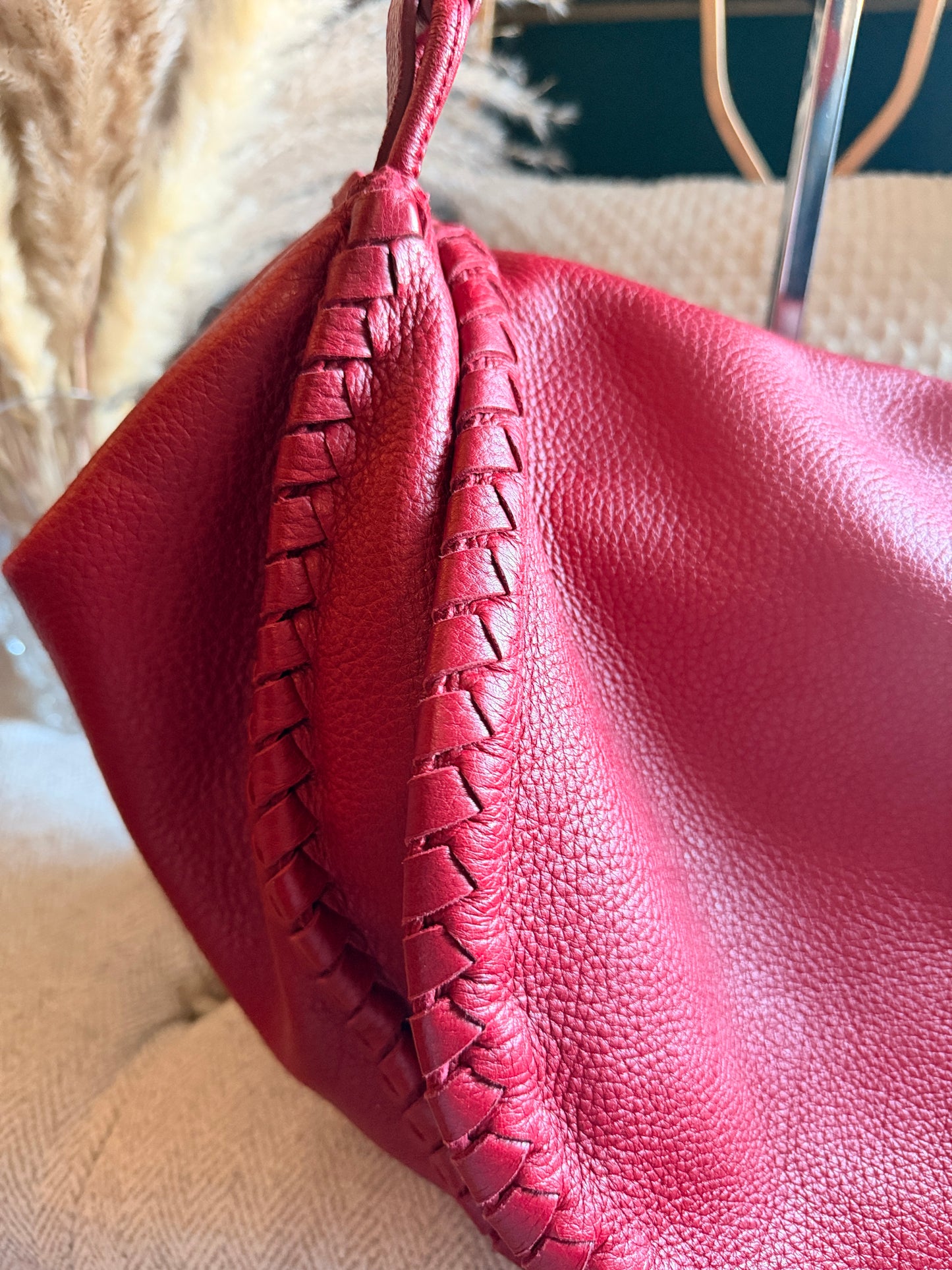 Bottega Veneta Red Cervo Leather Flap Bag