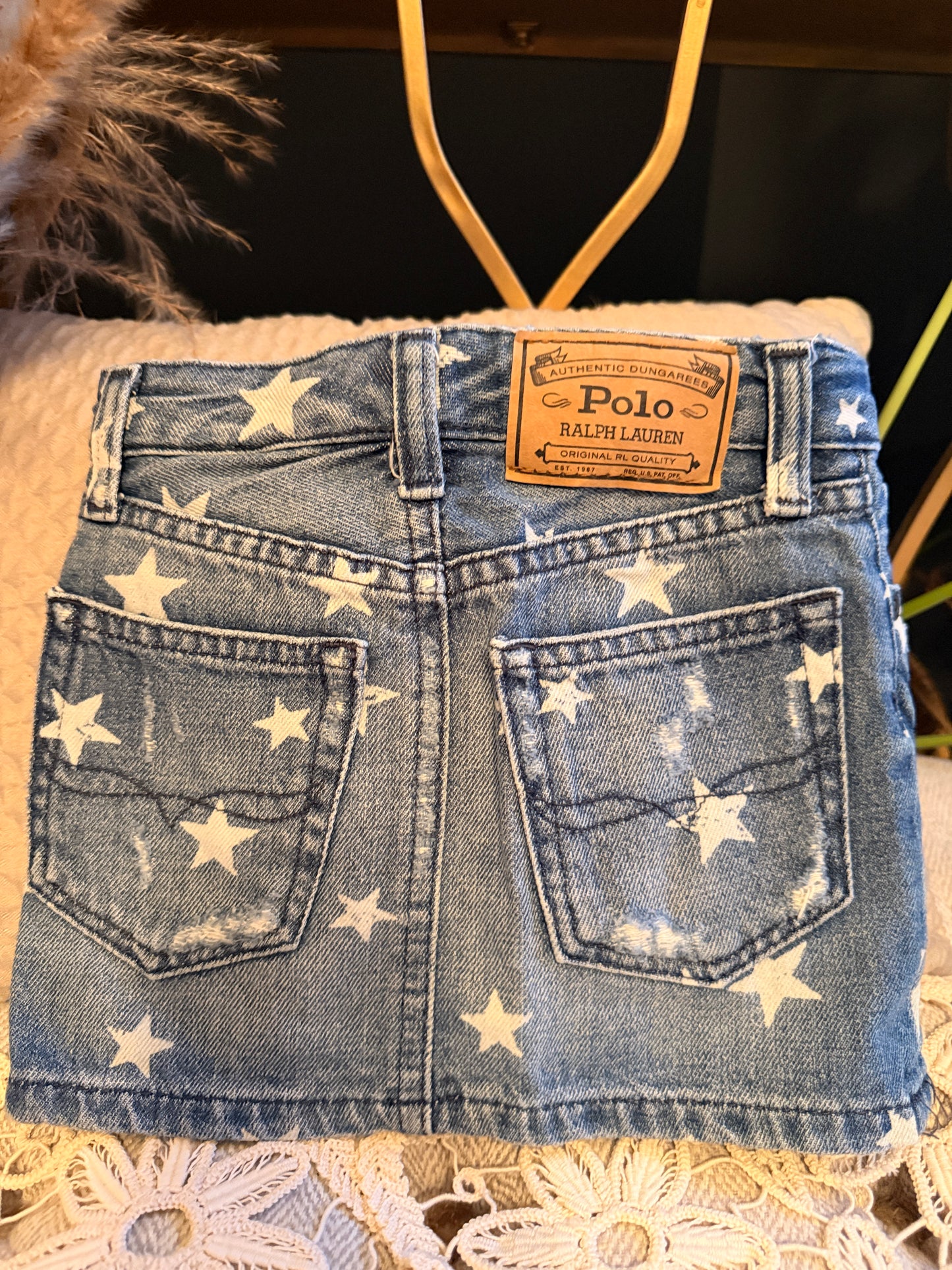 Polo by Ralph Lauren Girls' Denim Skirt with White Star Print - Blue