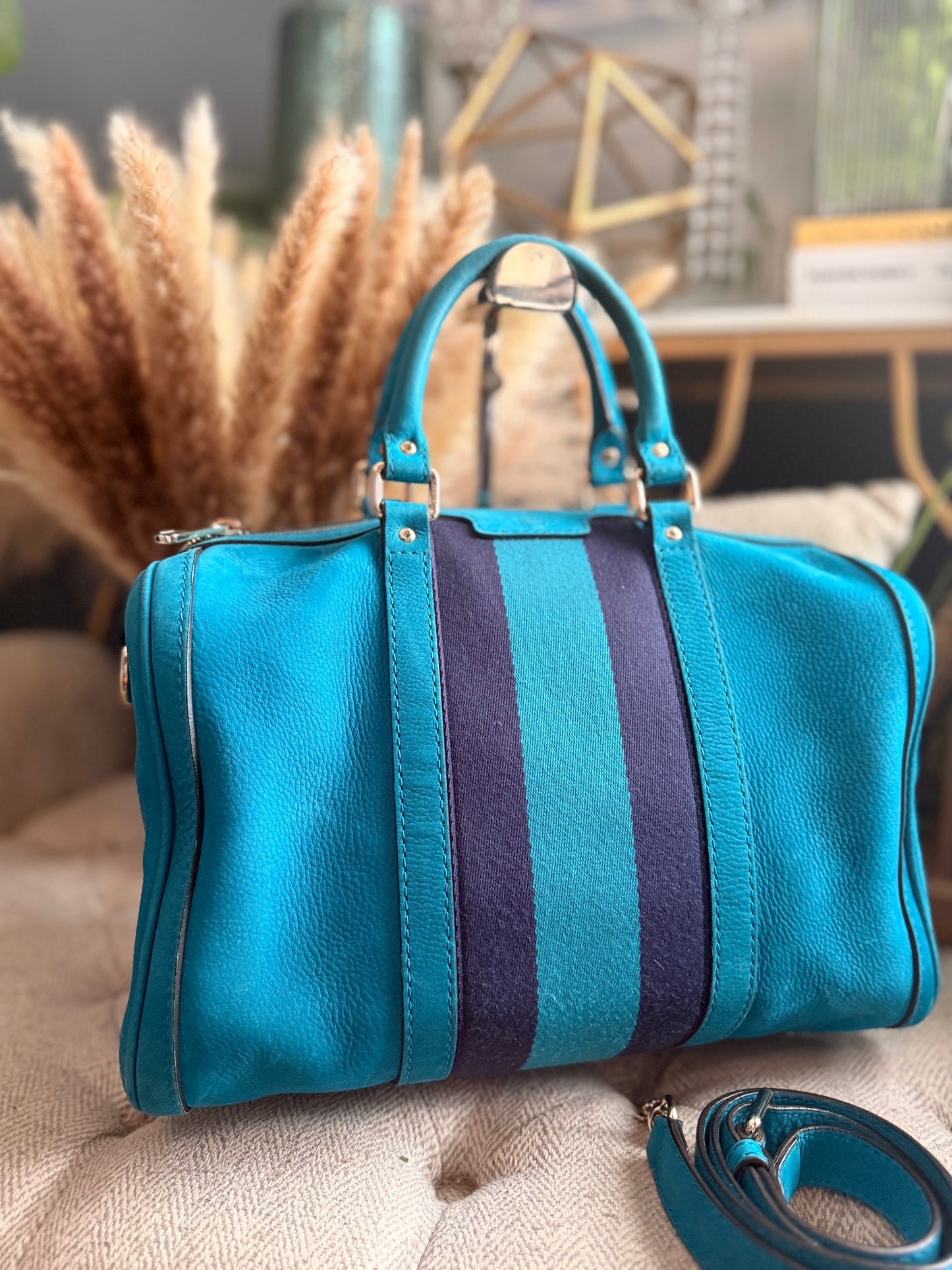 Gucci Nubuck Boston Bag with Adjustable Crossbody Strap