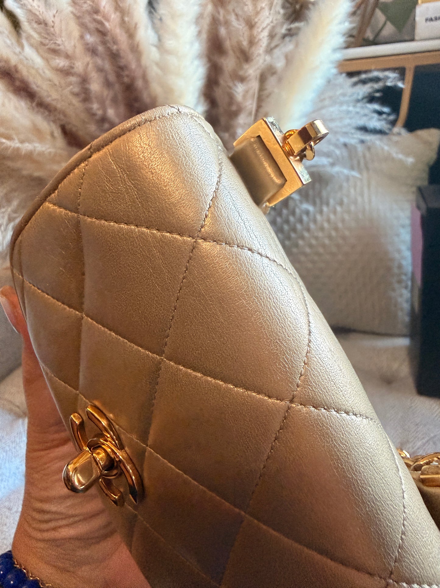 Chanel Metallic Lambskin Quilted Mini Flap in Gold