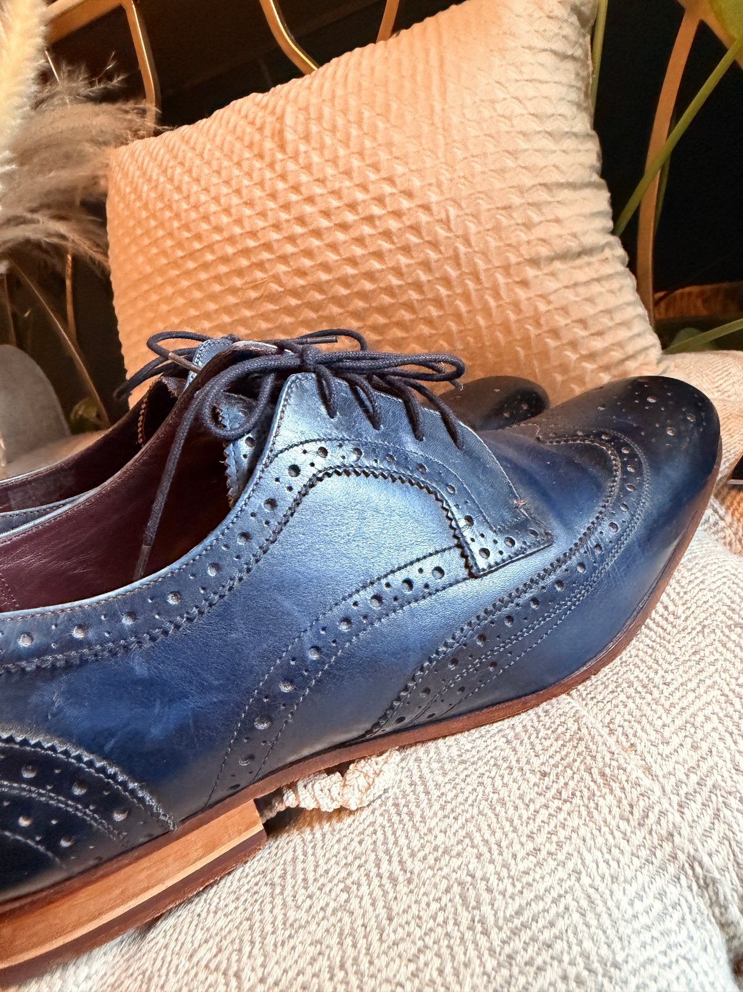 Ted Baker Gryene Men’s Navy Blue Leather Brogue Wingtip Derby Shoes EU 45 US 12
