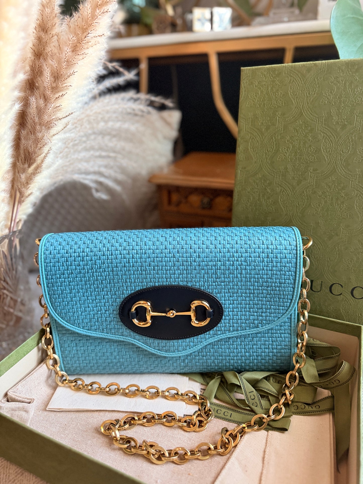 Gucci 1955 Horsebit Raffia Bag-NEW in Box