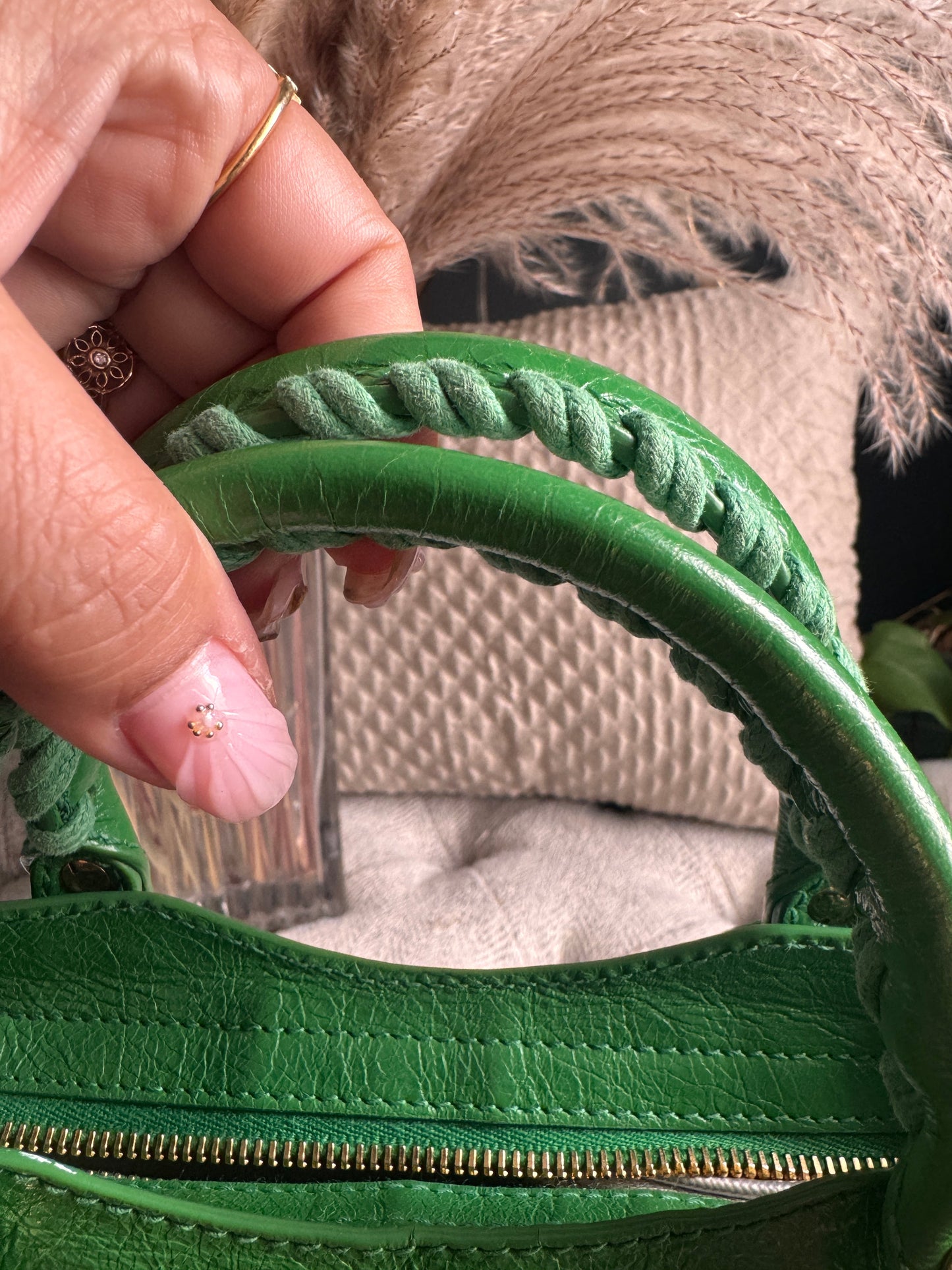 Balenciaga Mini City in Green with Gold Hardware