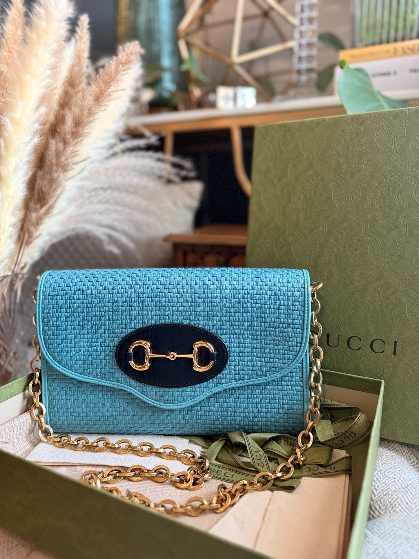 Gucci 1955 Horsebit Raffia Bag-NEW in Box