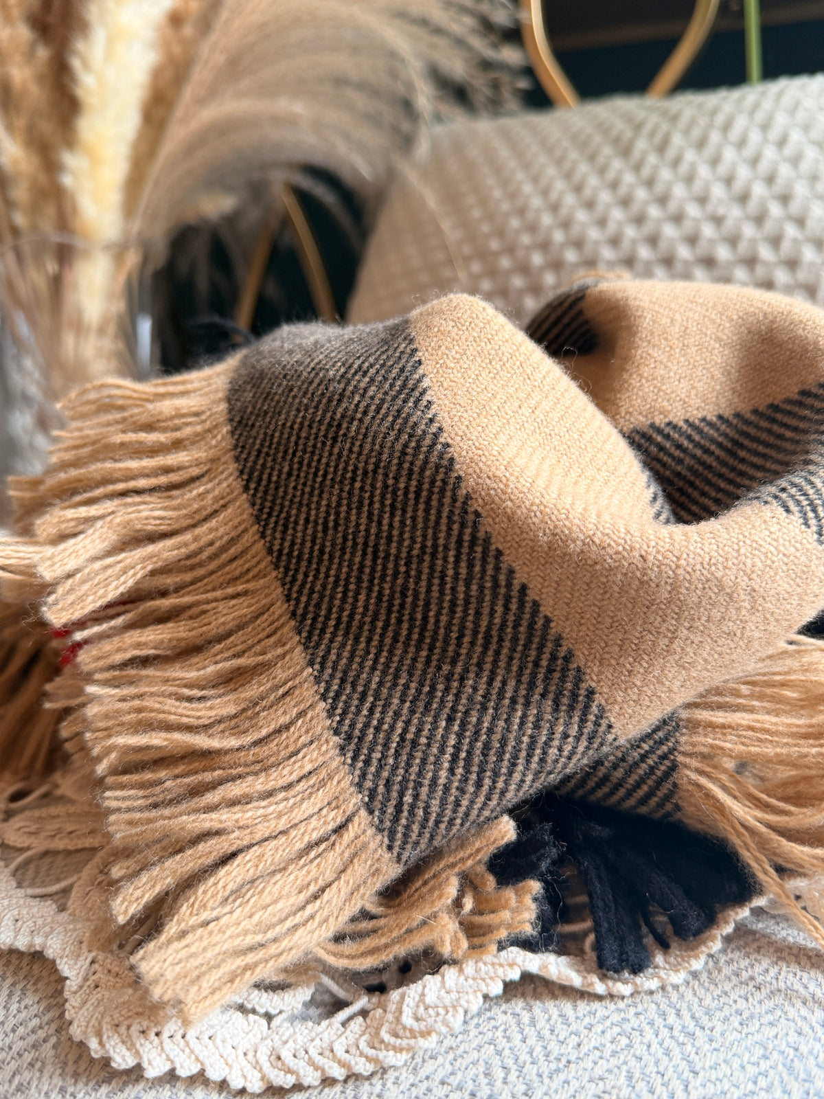 Burberry wool scarf half mega check fringe 230x25cm