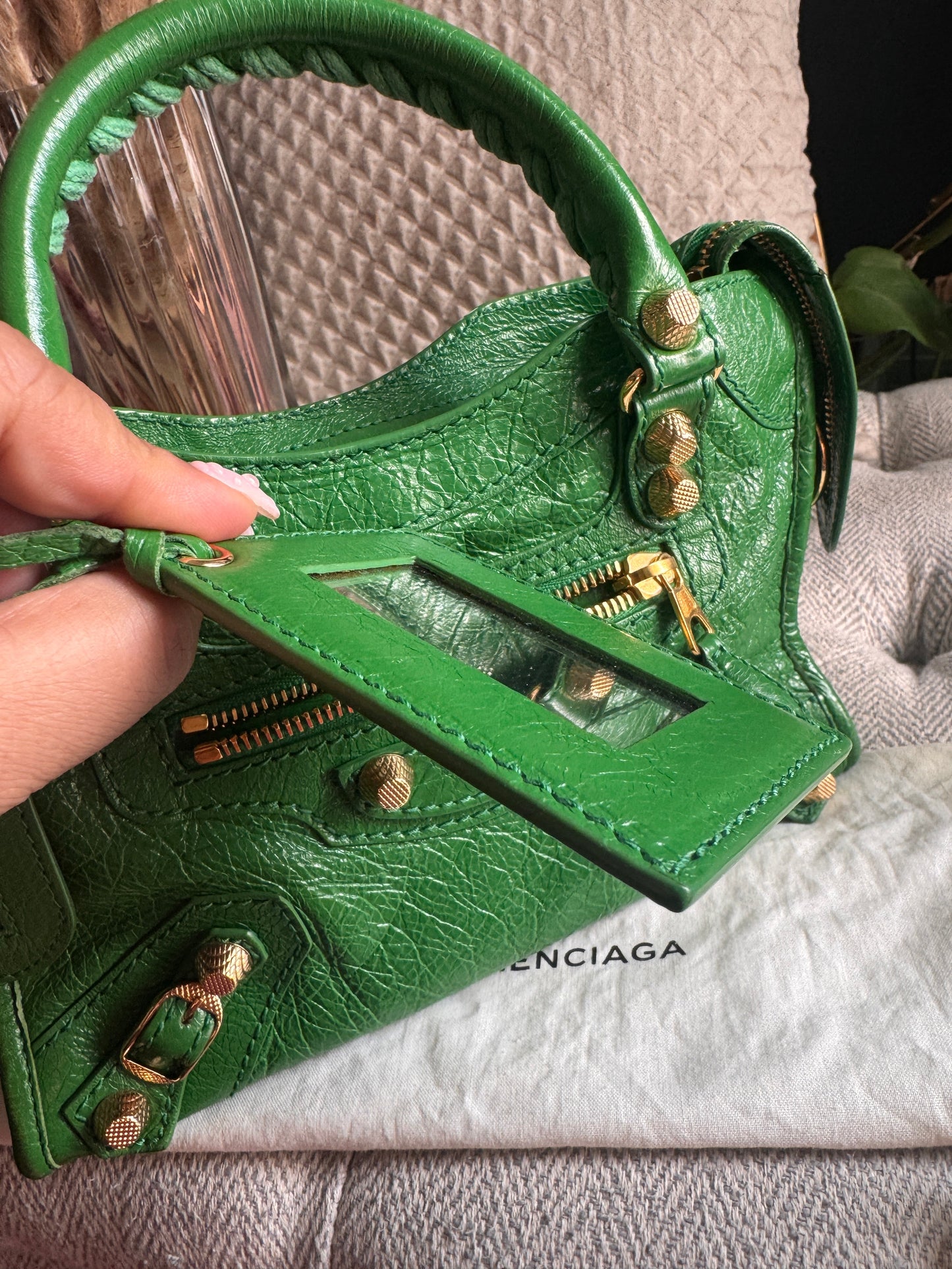Balenciaga Mini City in Green with Gold Hardware