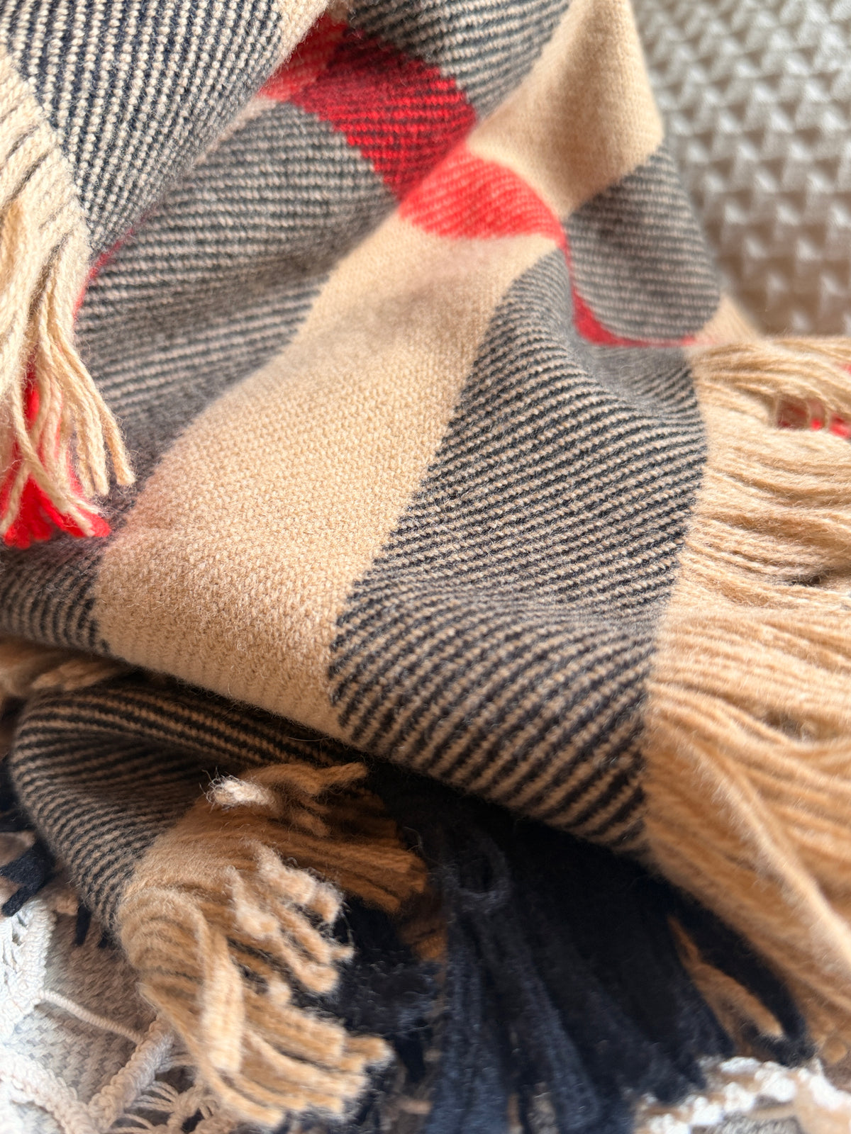Burberry wool scarf half mega check fringe 230x25cm