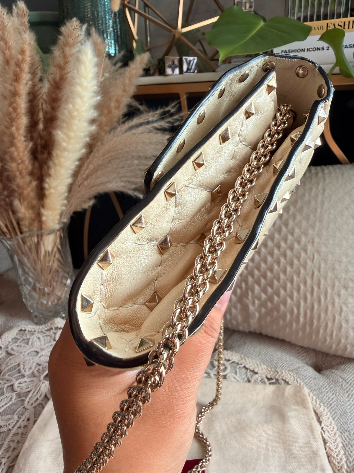 Valentino Rockstud Spike Leather Crossbody Clutch Bag