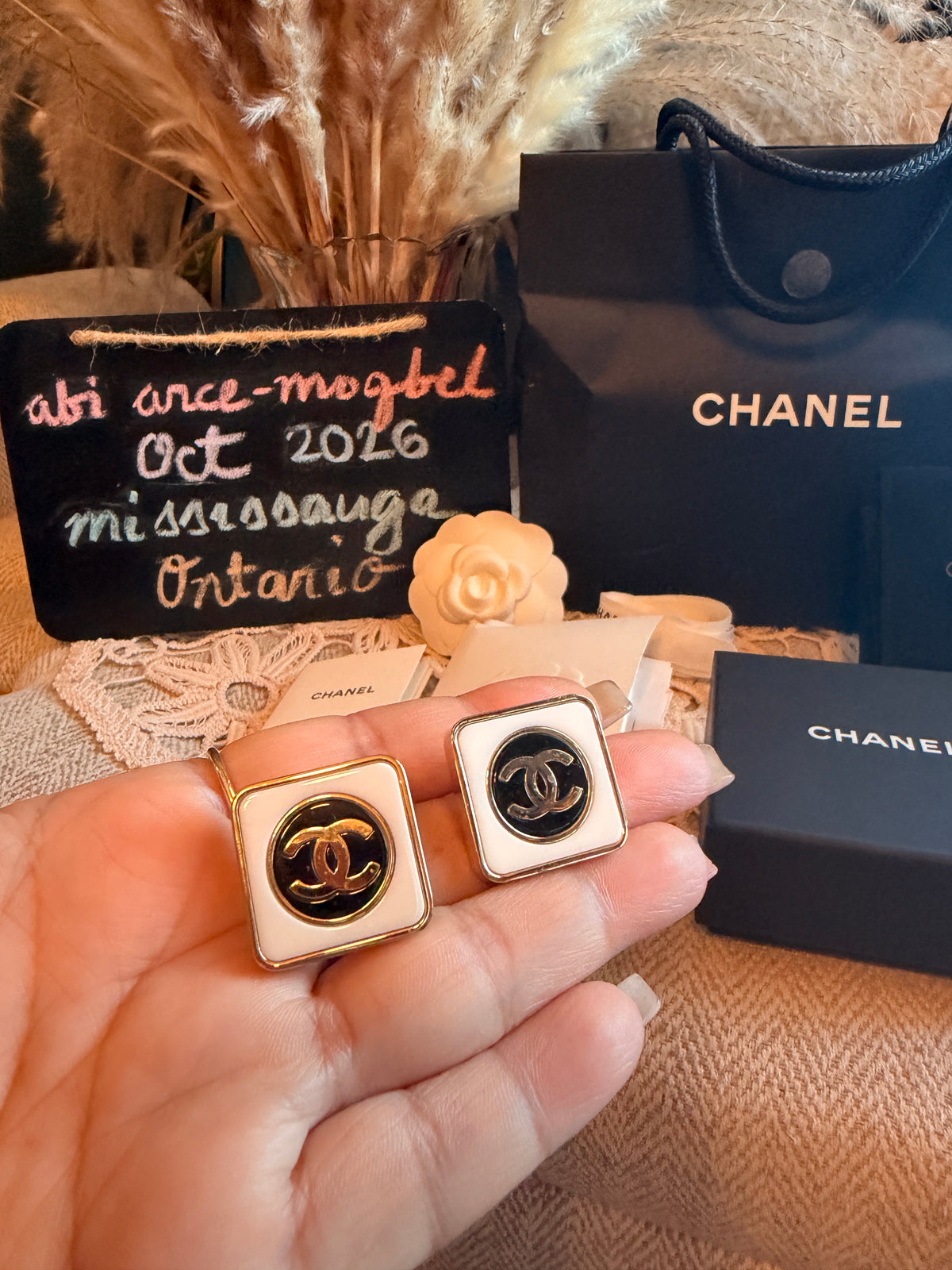 Chanel Square Enamel CC Logo Earrings