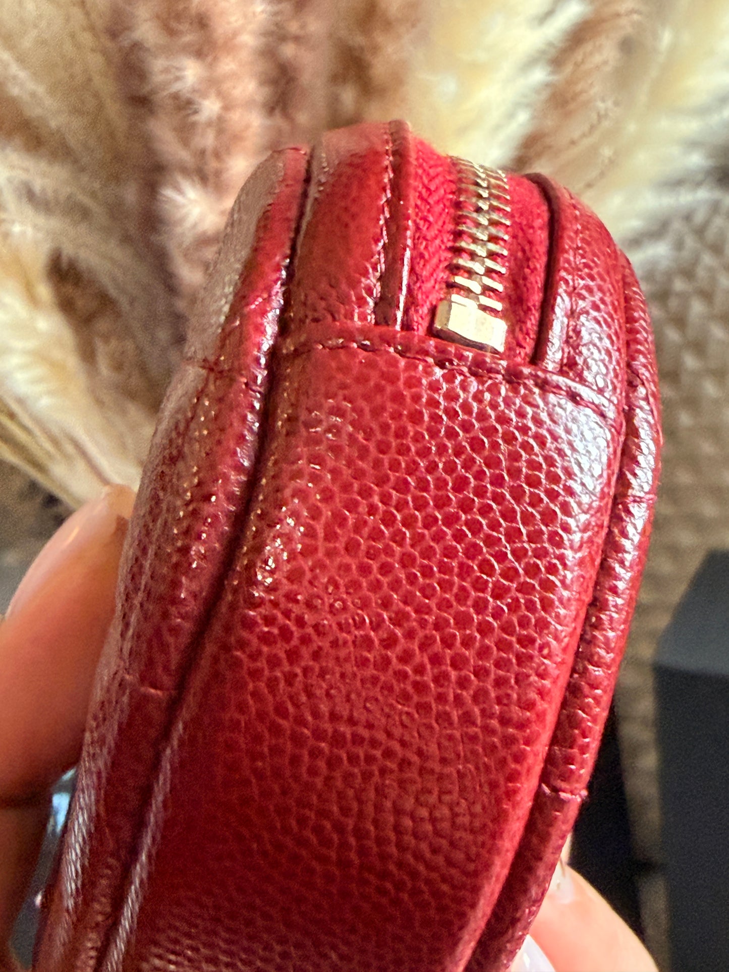 Chanel CHANEL 19B BURGUNDY CAVIAR ROUND POUCH/ COIN PURSE