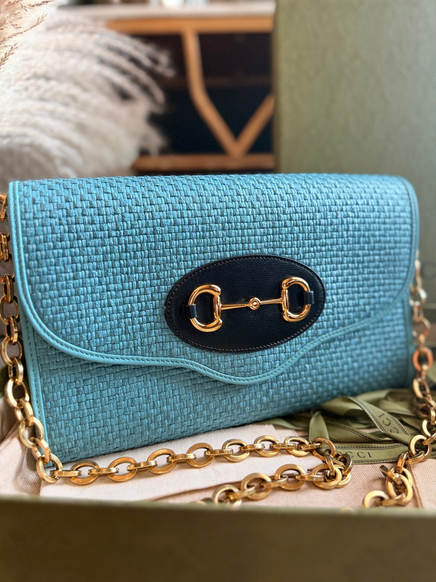 Gucci 1955 Horsebit Raffia Bag-NEW in Box
