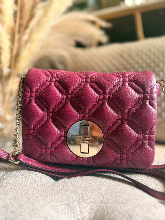 Kate Spade Quilted Leather Crossbody in Plum with Gold Hardware