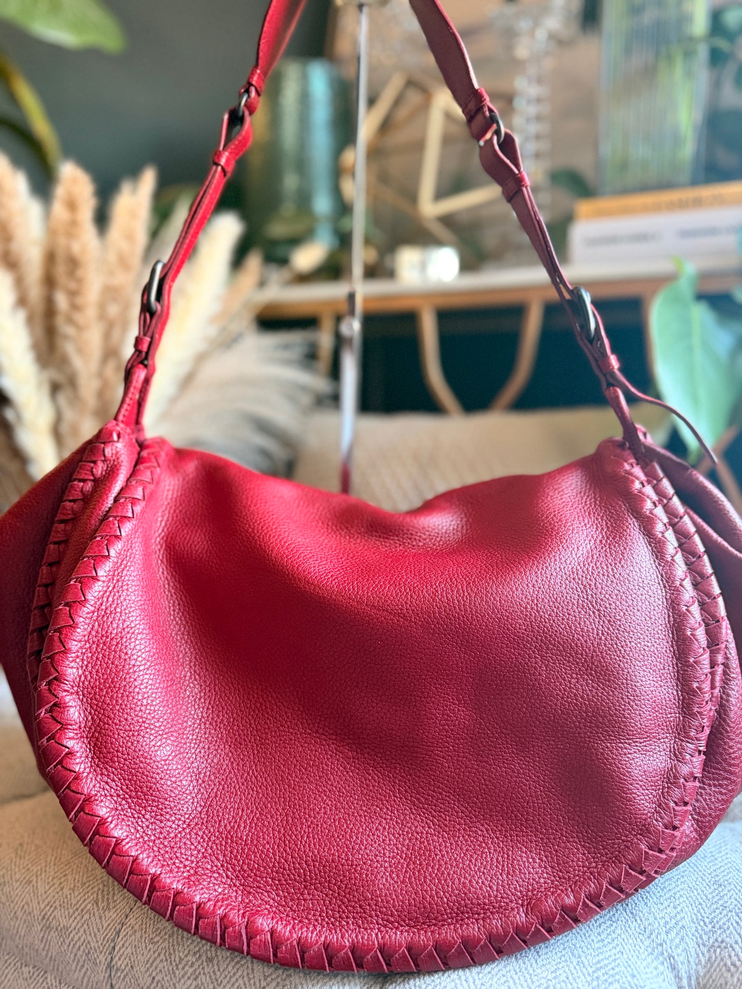 Bottega Veneta Red Cervo Leather Flap Bag