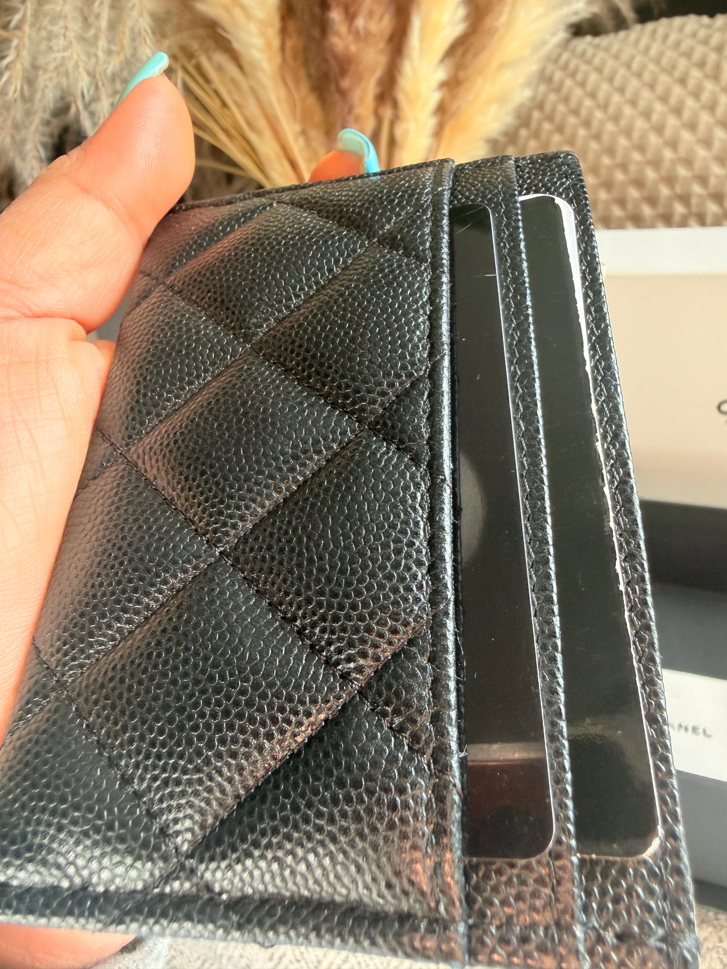 NEW 23S CHANEL Caviar Crystals Card Holder Black BIG Gold CC STRASS Wallet