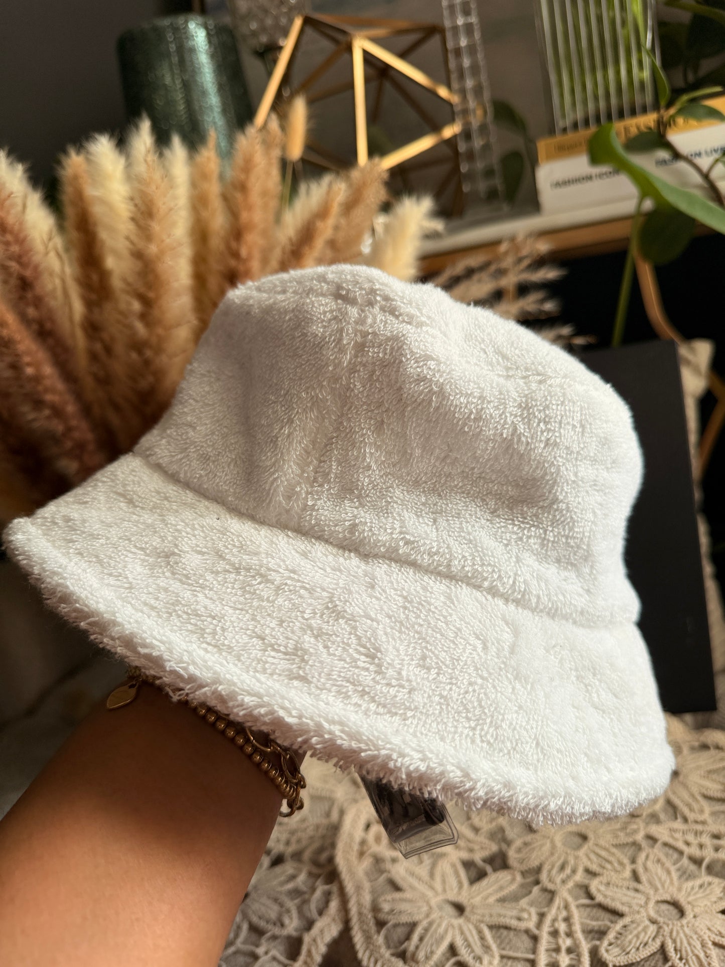 CHANEL 2021 White Terry Cloth CC Bucket Hat Size L