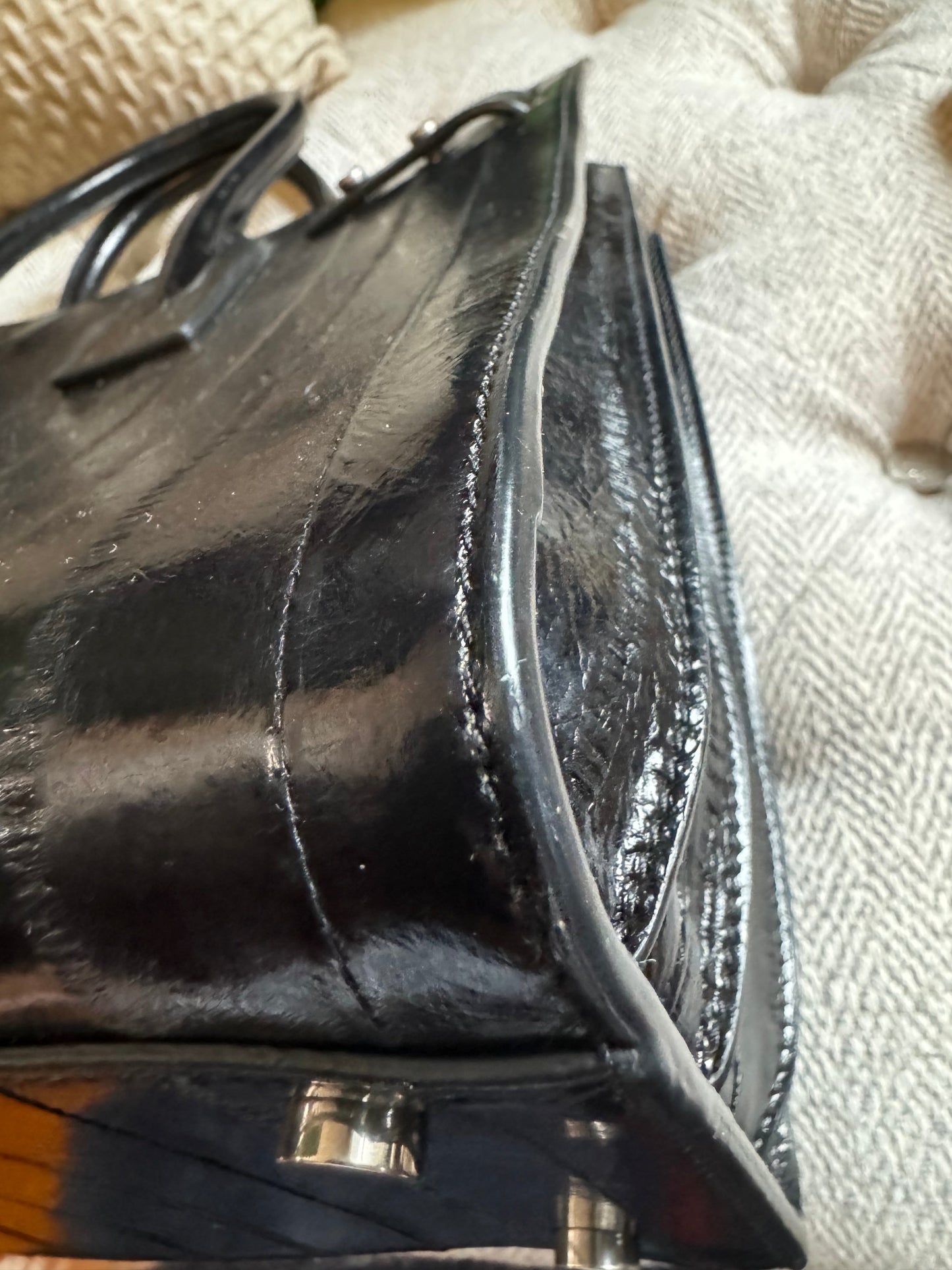 YSL Saint Laurent Black Eel Sac De Jour Bag