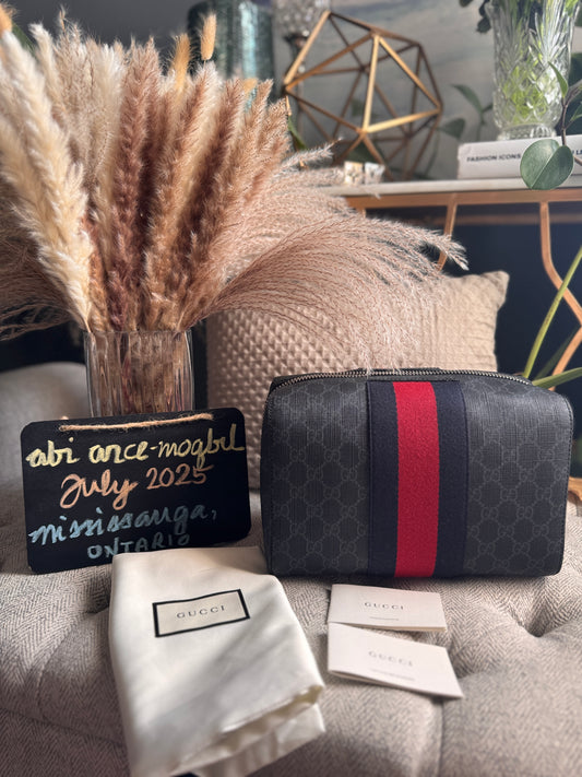 Gucci GG Supreme Monogram Web Toiletry Case Black Grey