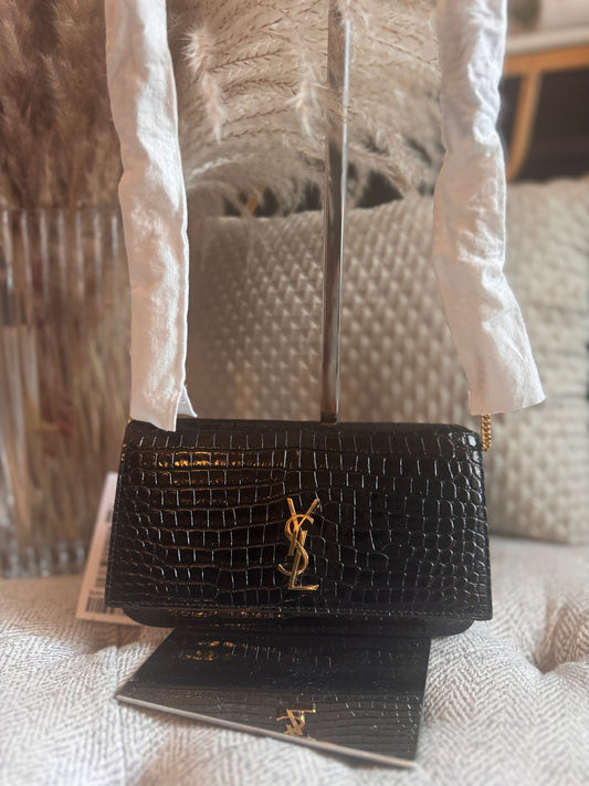 YSL Croc Embossed Wallet on Chain Bag