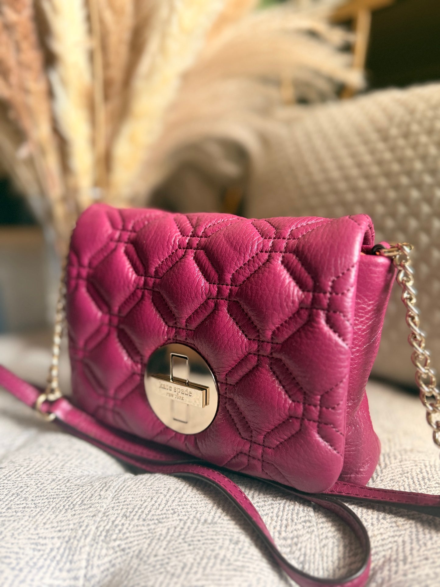 Kate Spade Quilted Leather Crossbody in Plum with Gold Hardware