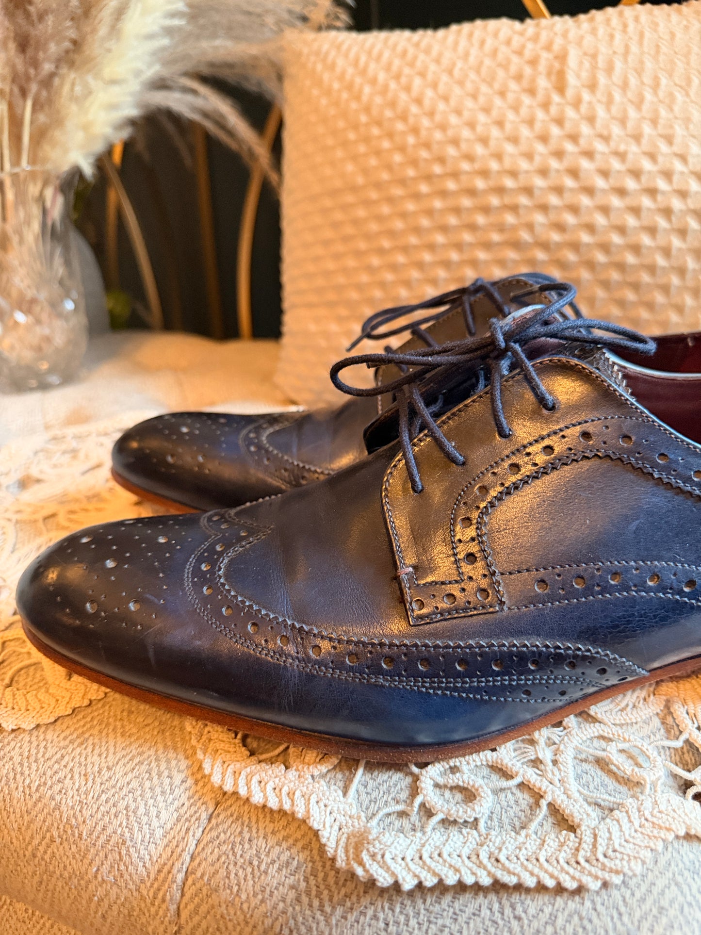 Ted Baker Gryene Men’s Navy Blue Leather Brogue Wingtip Derby Shoes EU 45 US 12