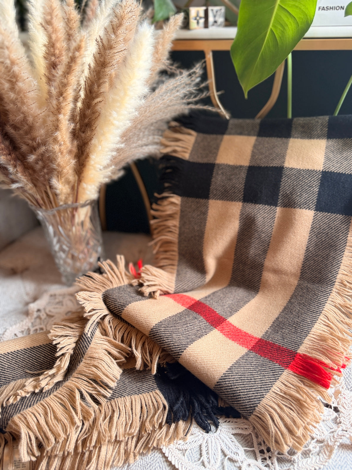 Burberry wool scarf half mega check fringe 230x25cm