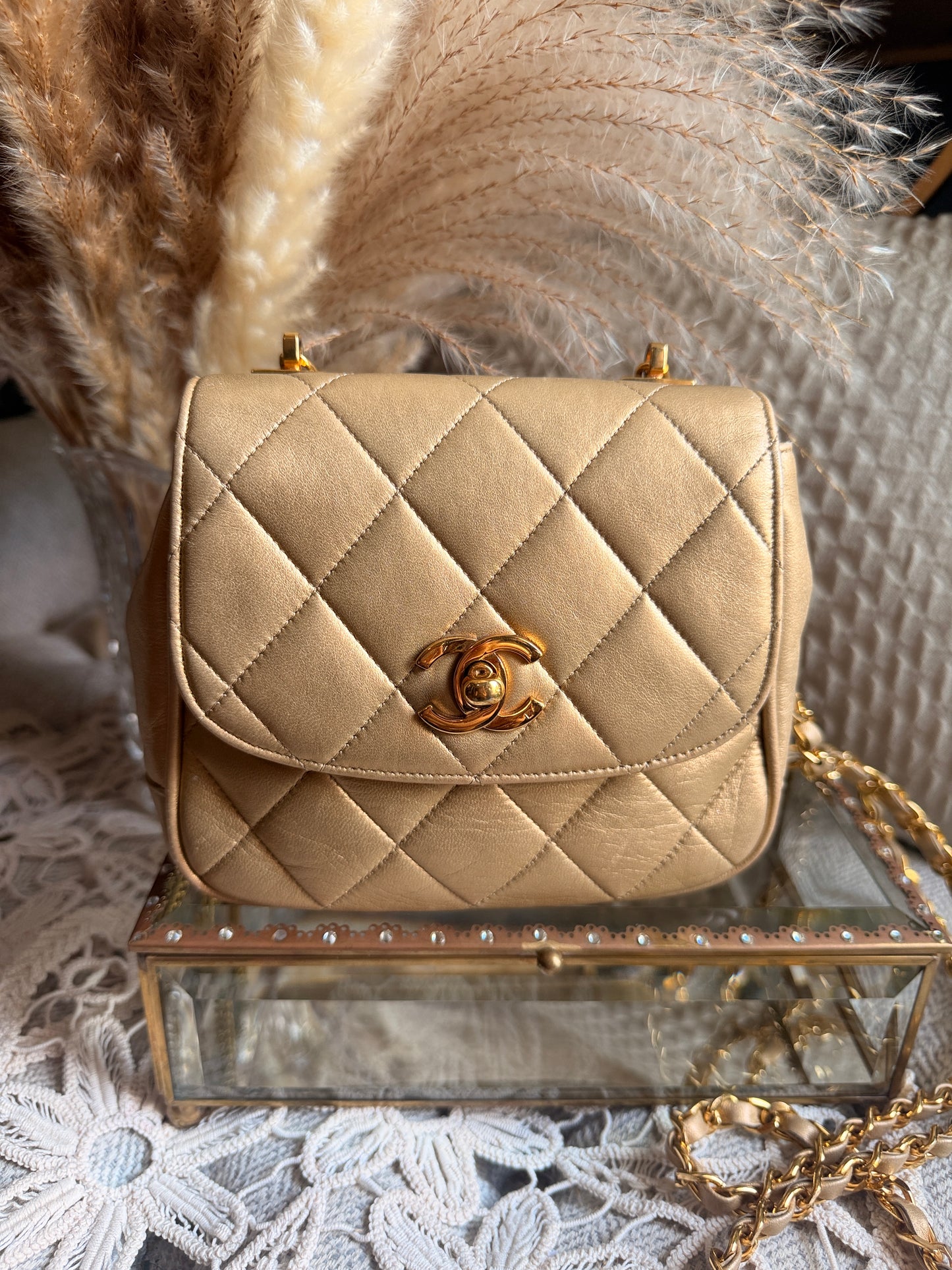 CHANEL Metallic Lambskin Quilted Mini Flap