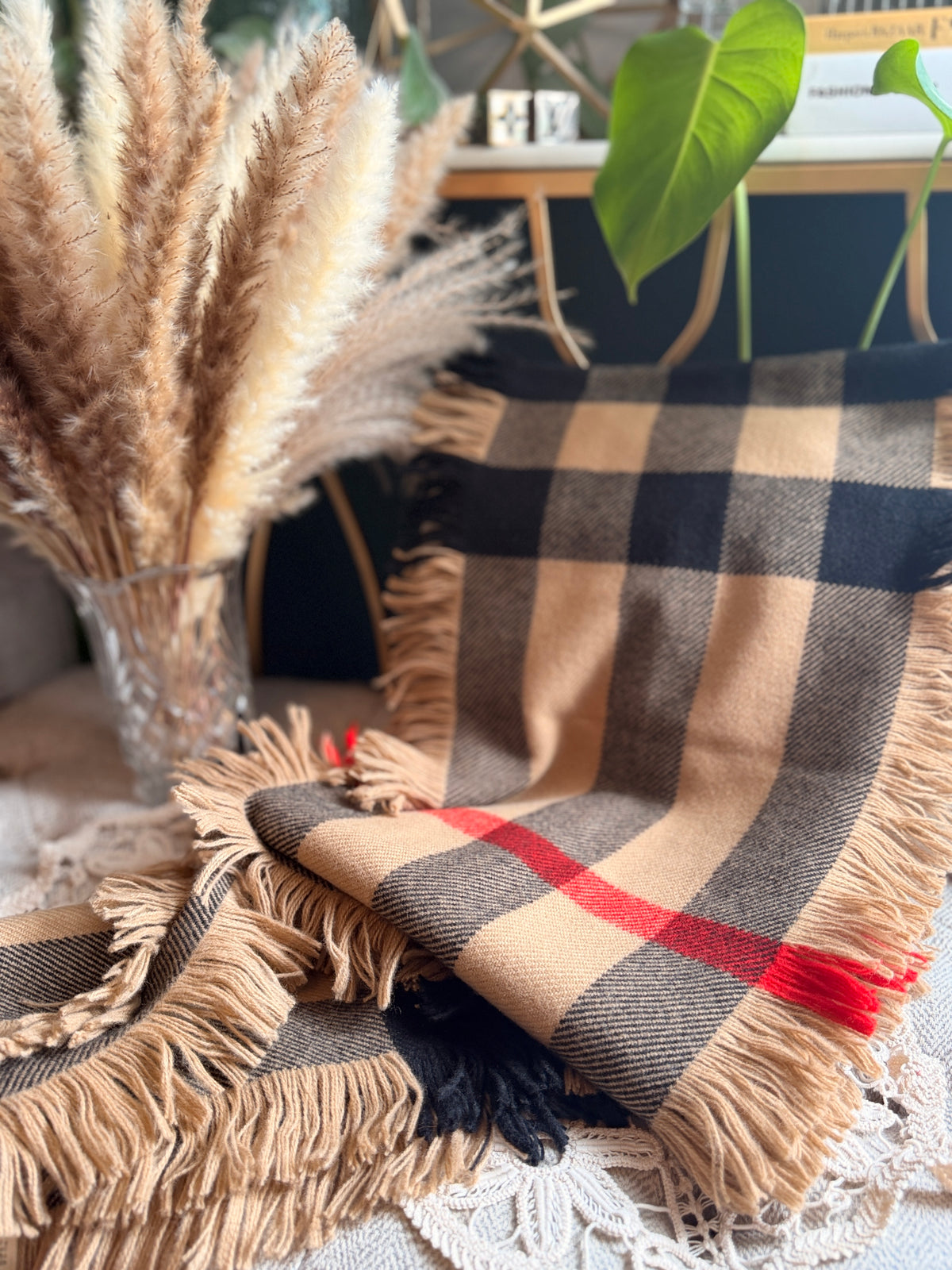 Burberry wool scarf half mega check fringe 230x25cm