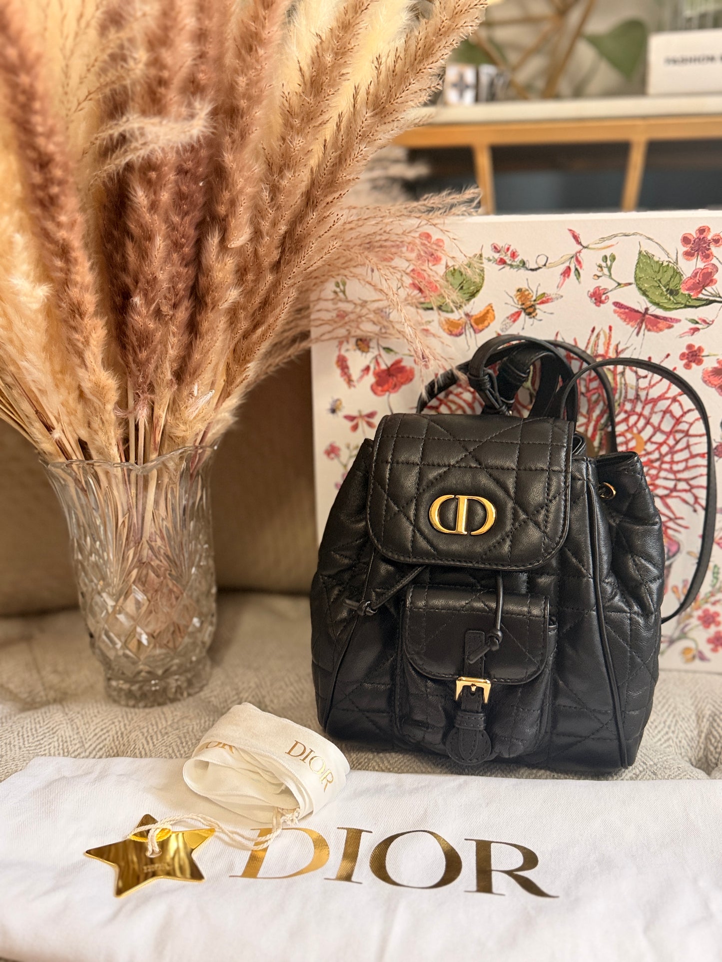 Dior Caro Macrocannage Backpack in Classic black