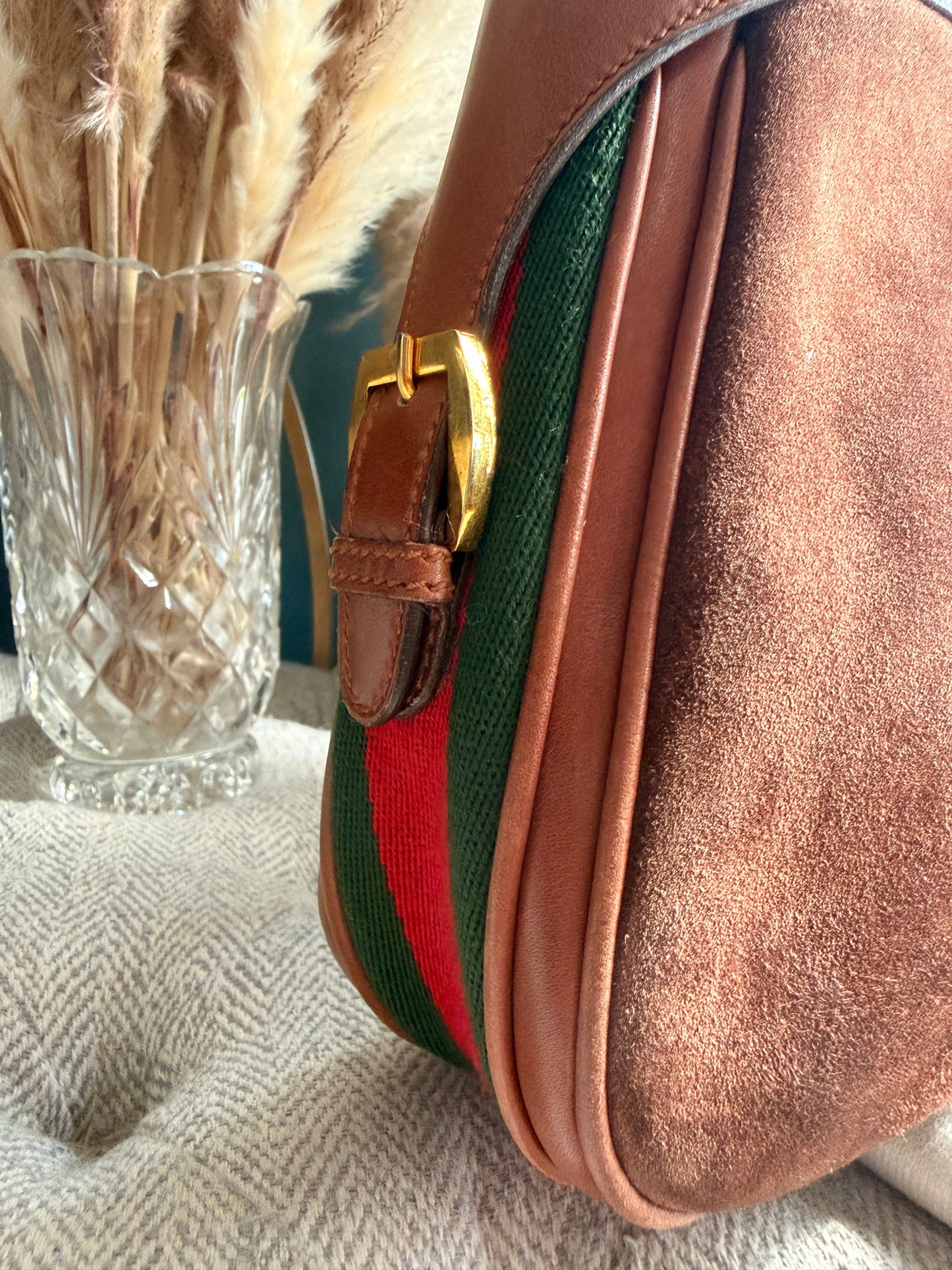 Vintage 70's GUCCI GG Monogram Flip Lock Brown Leather and Suede Hobo